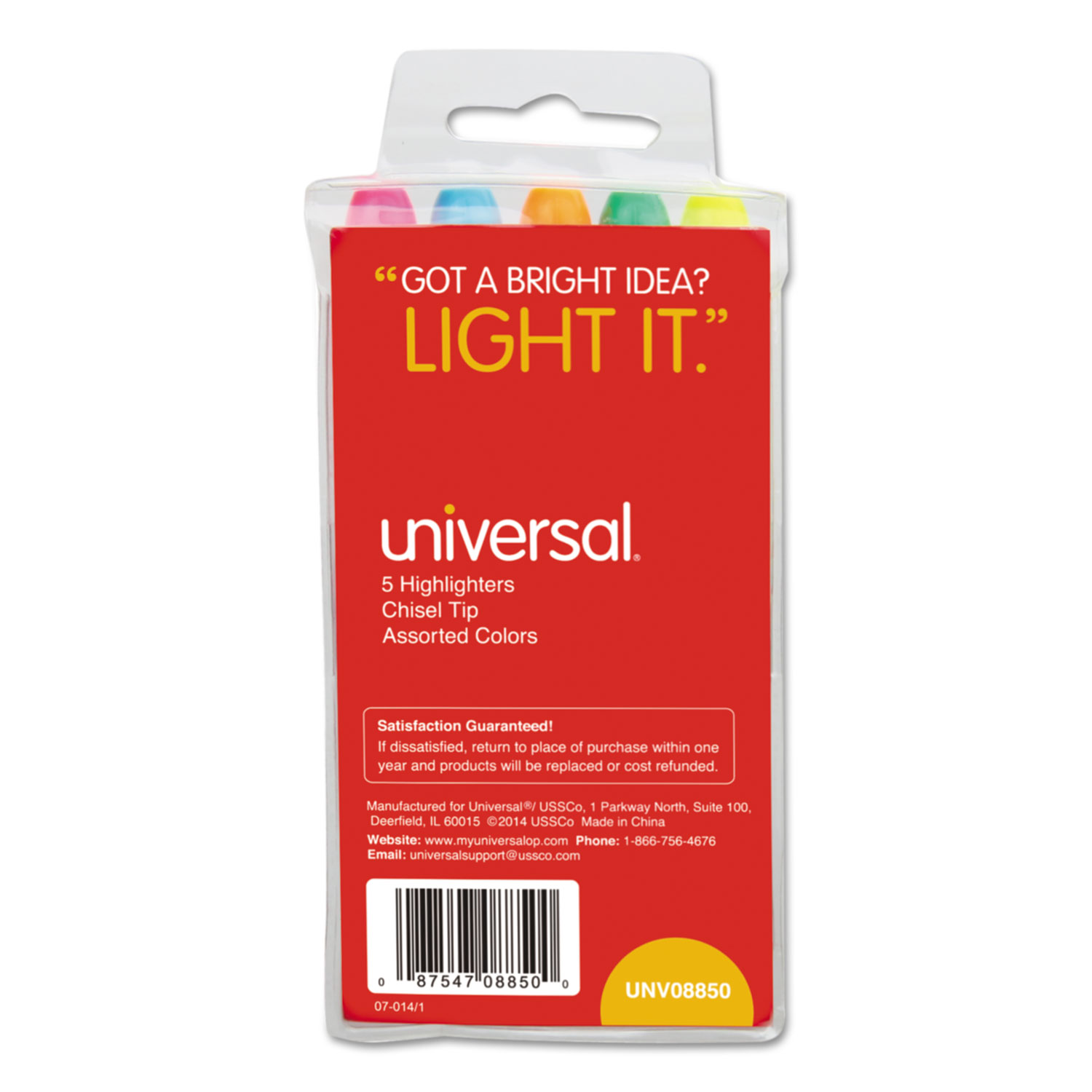 Pocket Highlighter, Chisel Tip, Fluorescent Colors, 5/Set