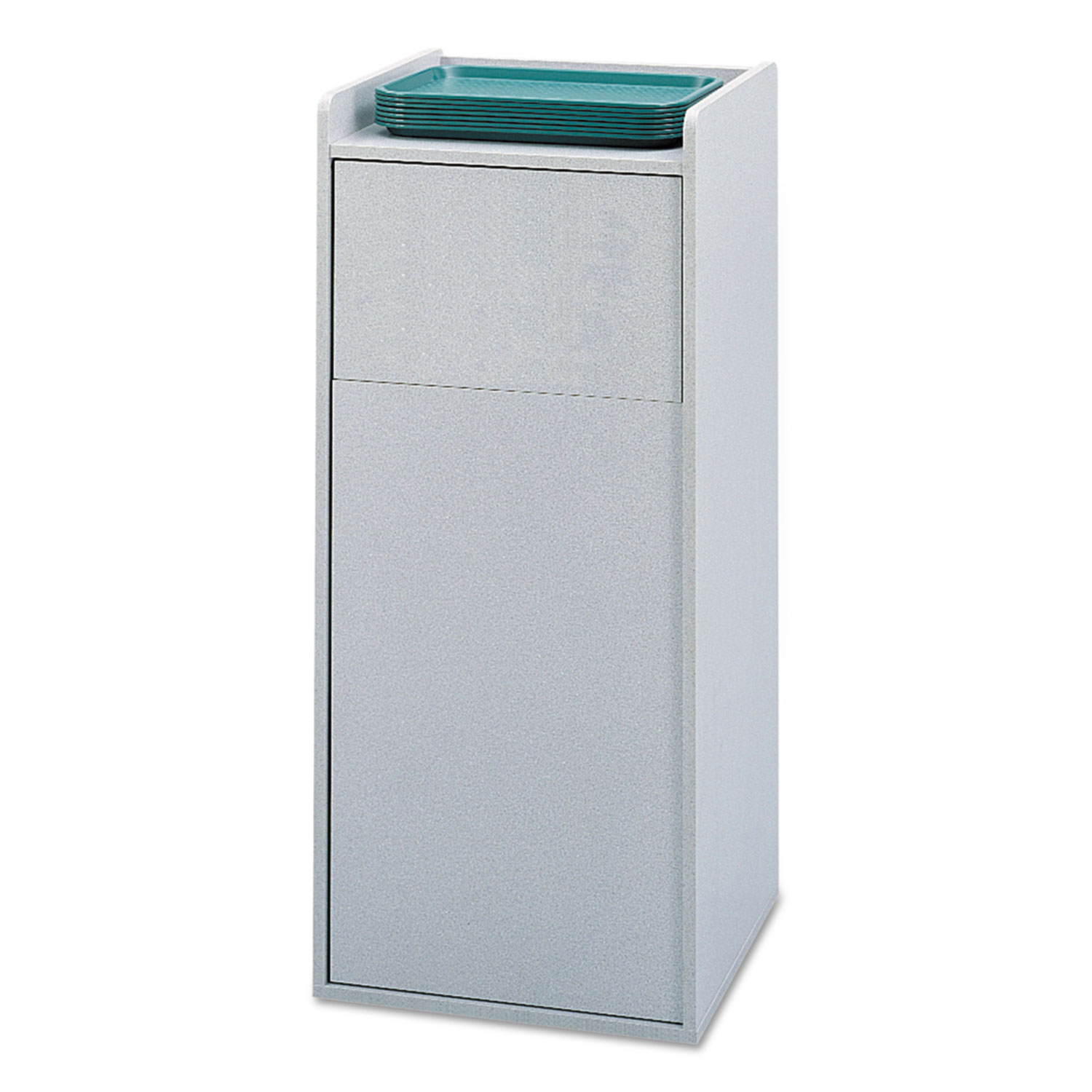 Push Door Waste Receptacle w/Tray Holder, Square, Wood, 36gal, Gray