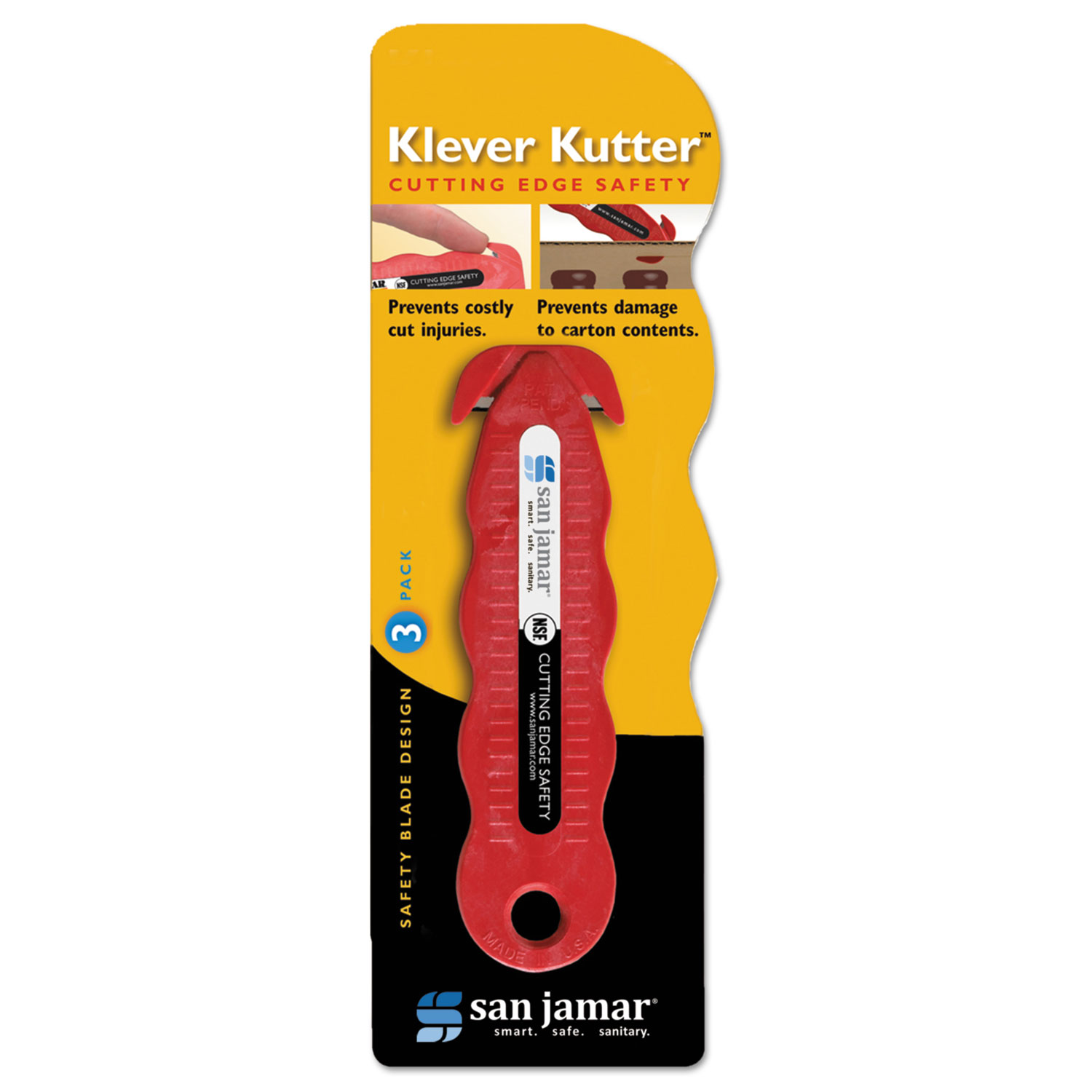  San Jamar SAN KK403 Klever Kutter Safety Cutter, 3 Razor Blades, Red (SJMKK403) 
