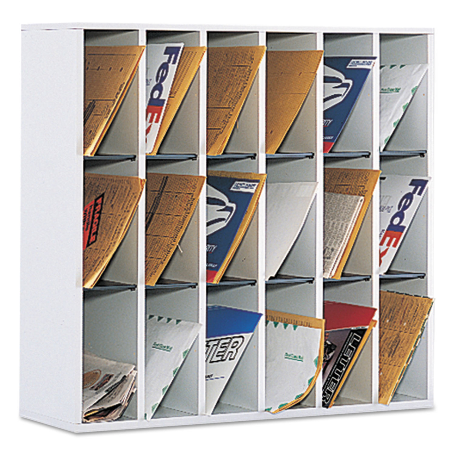  Safco 7765GR Wood Mail Sorter with Adjustable Dividers, Stackable, 18 Compartments, Gray (SAF7765GR) 