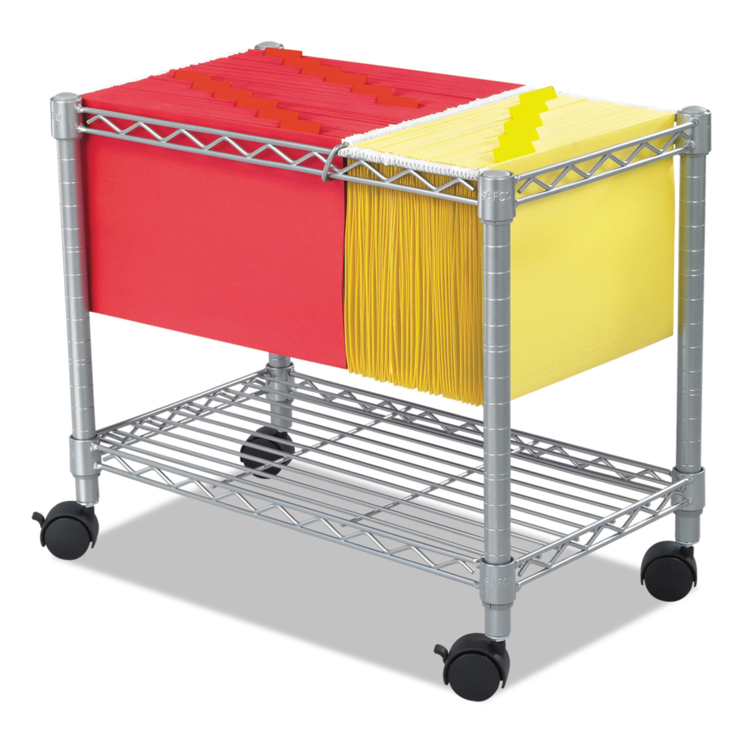 Wire Mobile File, Metal, 1 Shelf, 2 Bins, 14″ x 24″ x 20.5″, Metallic Gray