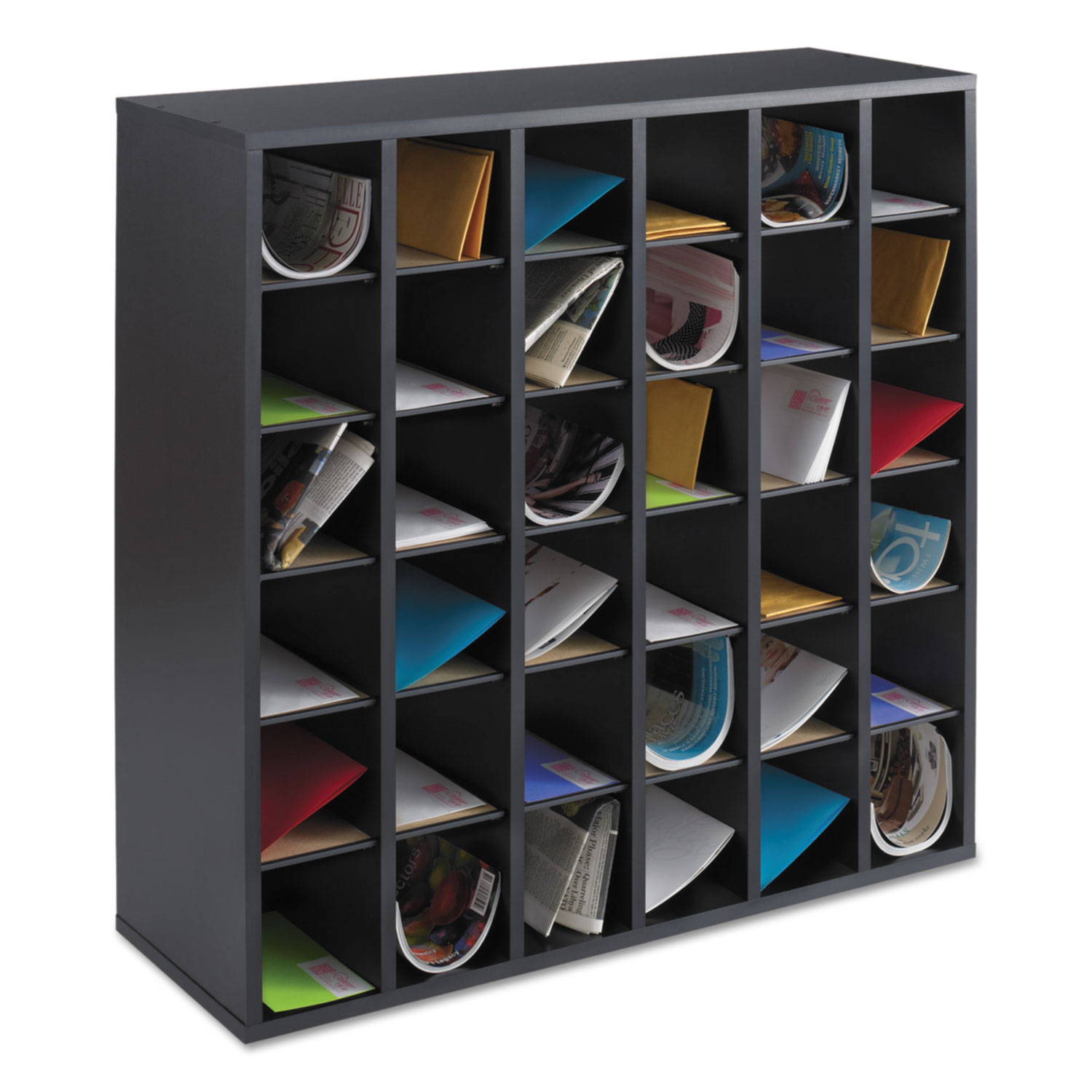 Wood Mail Sorter With Adjustable Dividers Stackable 36 Compartments Black Lexicon Medical Supply