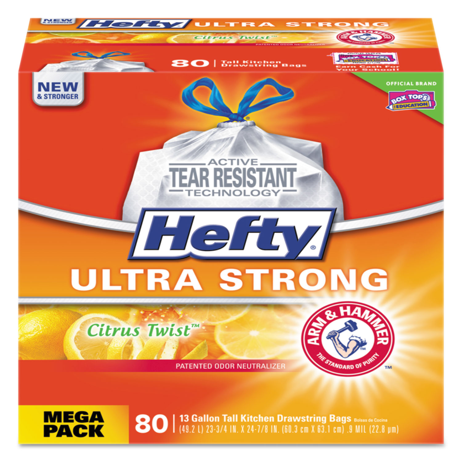 Hefty E8-4546 Ultra Strong Scented Tall White Kitchen Bags, 13 gal, 0.9 mil, 23.75 x 24.88, White, 240/Carton (PCTE84546CT) 