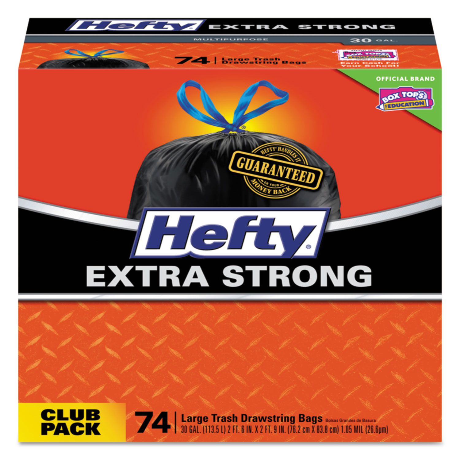  Hefty E8-5274 Ultra Strong Tall Kitchen and Trash Bags, 30 gal, 1.1 mil, 30 x 33, Black, 222/Carton (PCTE85274CT) 