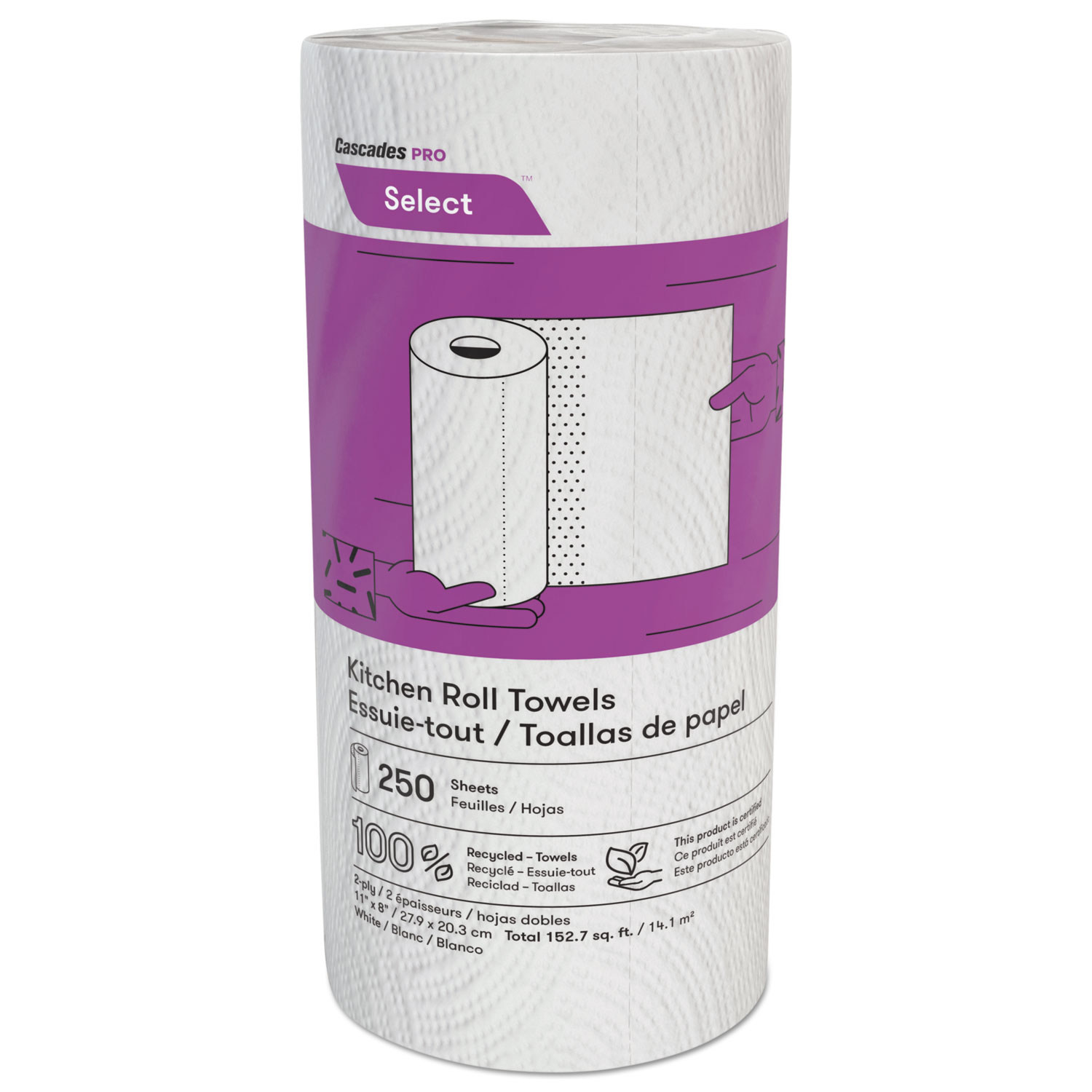  Cascades PRO K250 Select Kitchen Roll Towels, 2-Ply, 8 x 11, 250/Roll, 12/Carton (CSDK250) 
