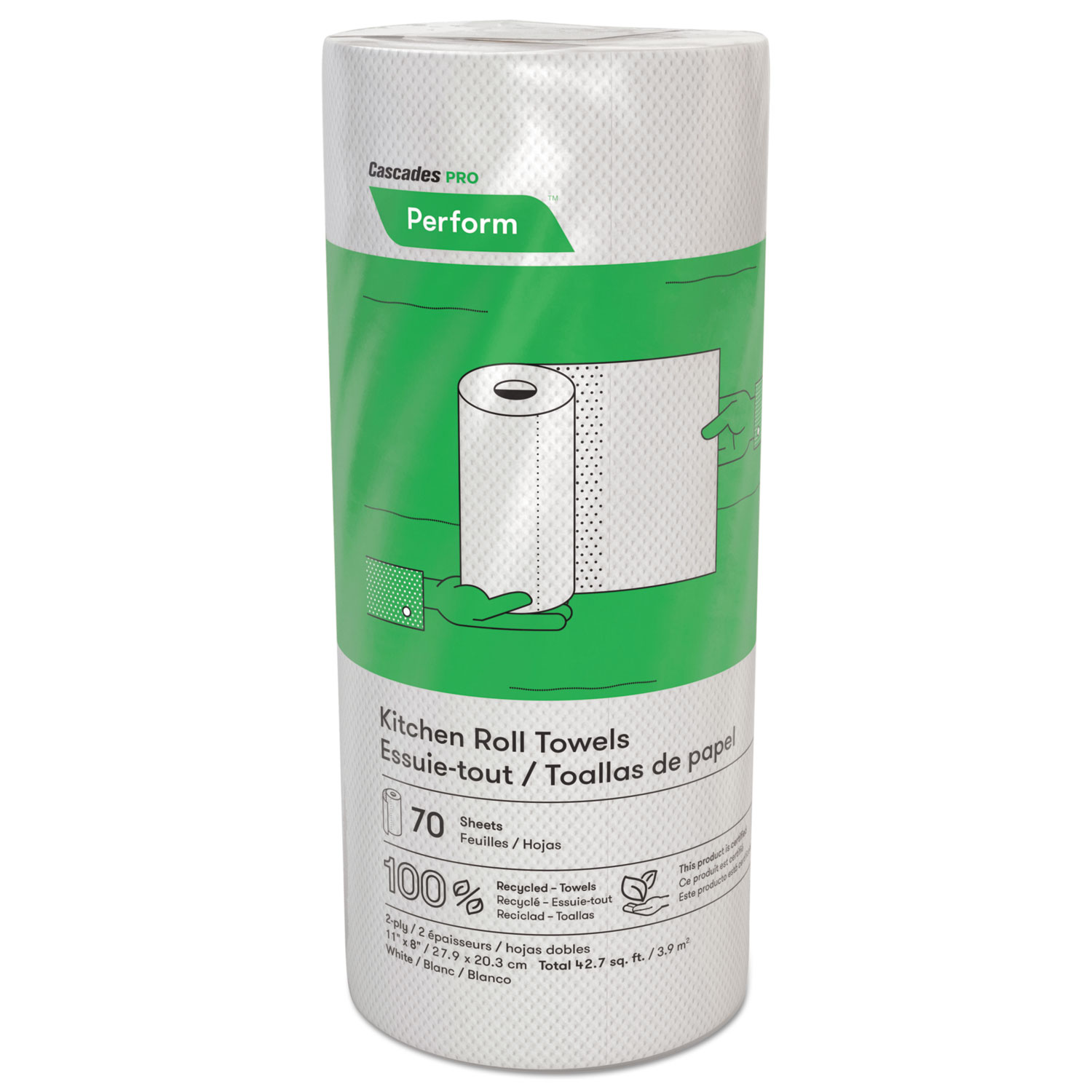 Perform Kitchen Roll Towels, 2-Ply, 8 x 11, 70/Roll, 15/Carton