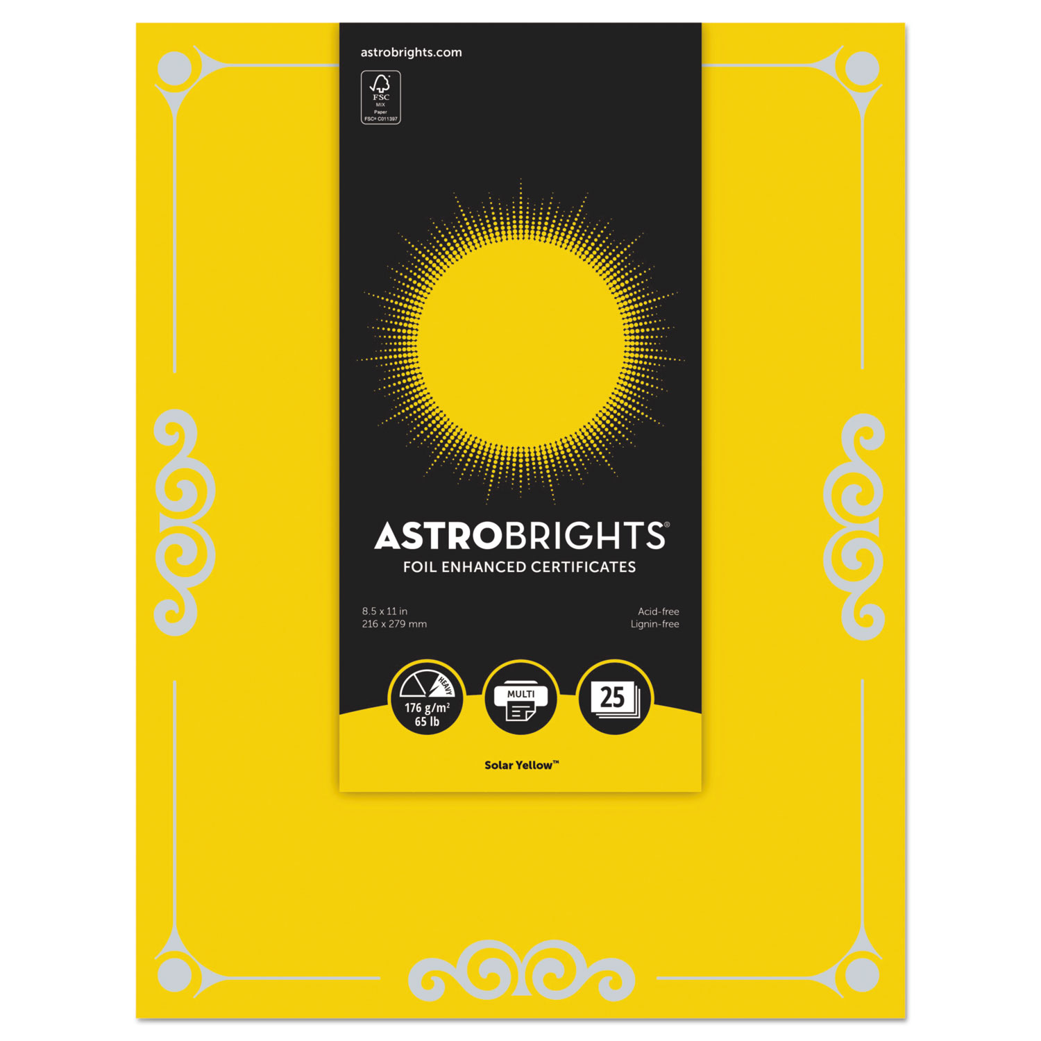  Astrobrights 91096 Foil Enhanced Certificates, 8 1/2 x 11, Solar Yellow, 25/Pk (WAU91096) 