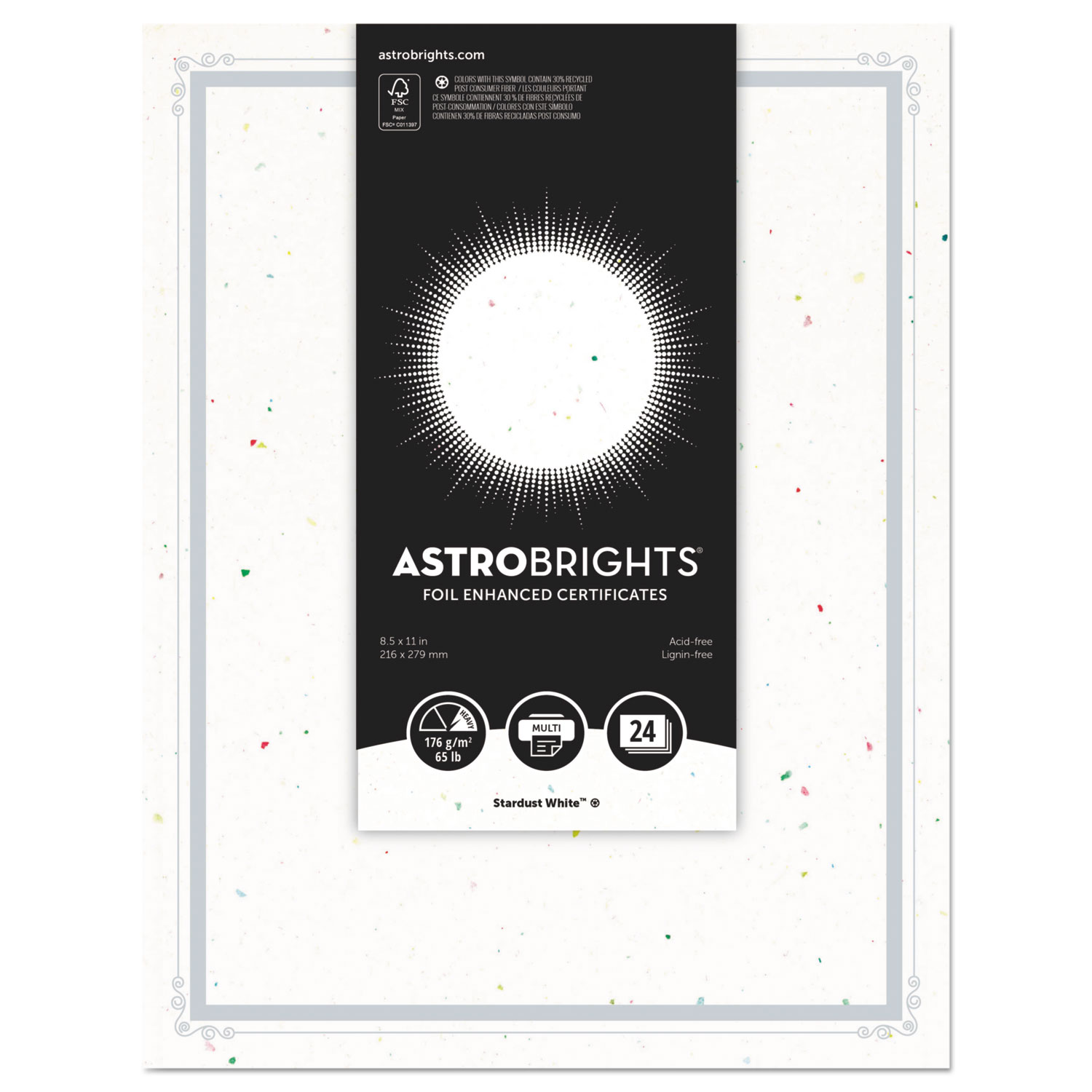  Astrobrights 91105 Foil Enhanced Certificates, 8 1/2 x 11, Stardust White, 25/Pk (WAU91105) 