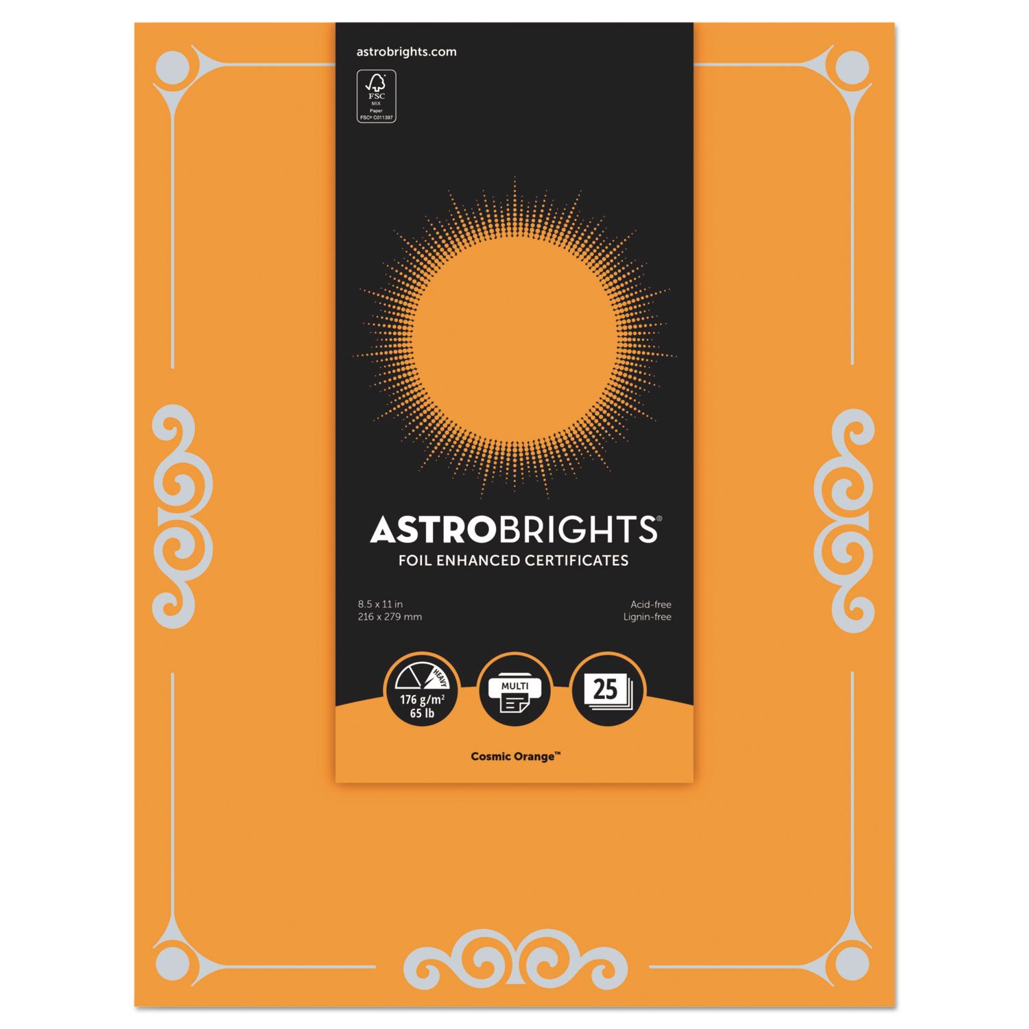  Astrobrights 91098 Foil Enhanced Certificates, 8 1/2 x 11, Cosmic Orange, 25/Pk (WAU91098) 