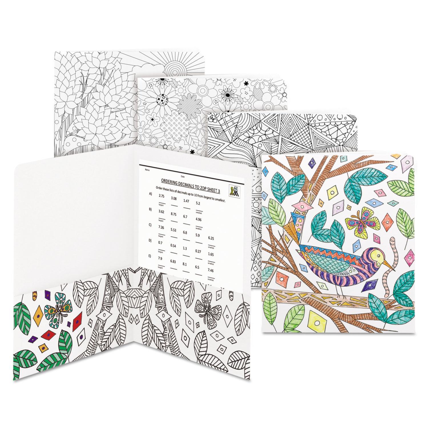 Two-Pocket Coloring Folder, 11 x 8 1/2, Assorted Designs, 12/Pack