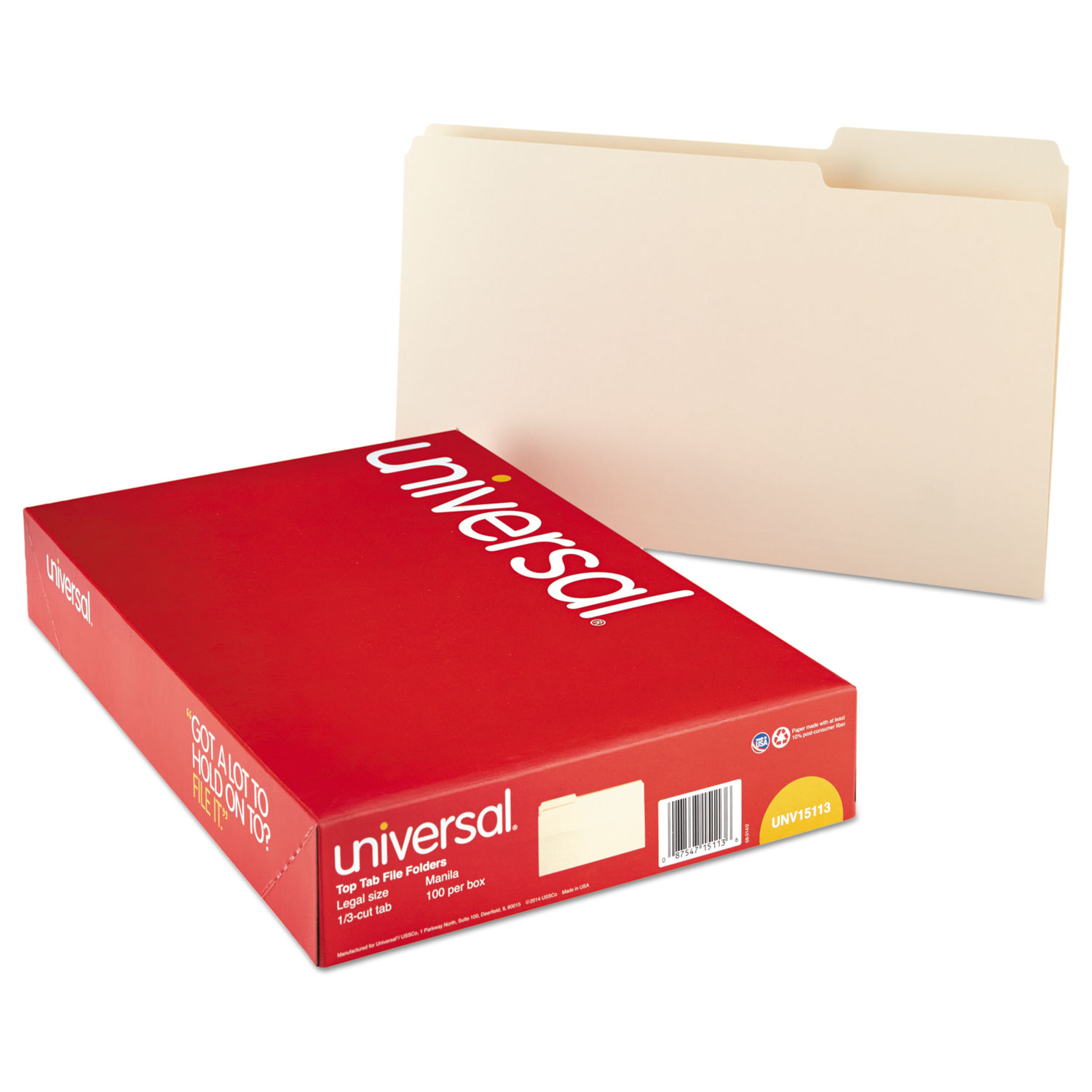 Top Tab Manila File Folders, 1/3Cut Tabs, Assorted Positions, Legal Size, 11 pt. Manila, 100