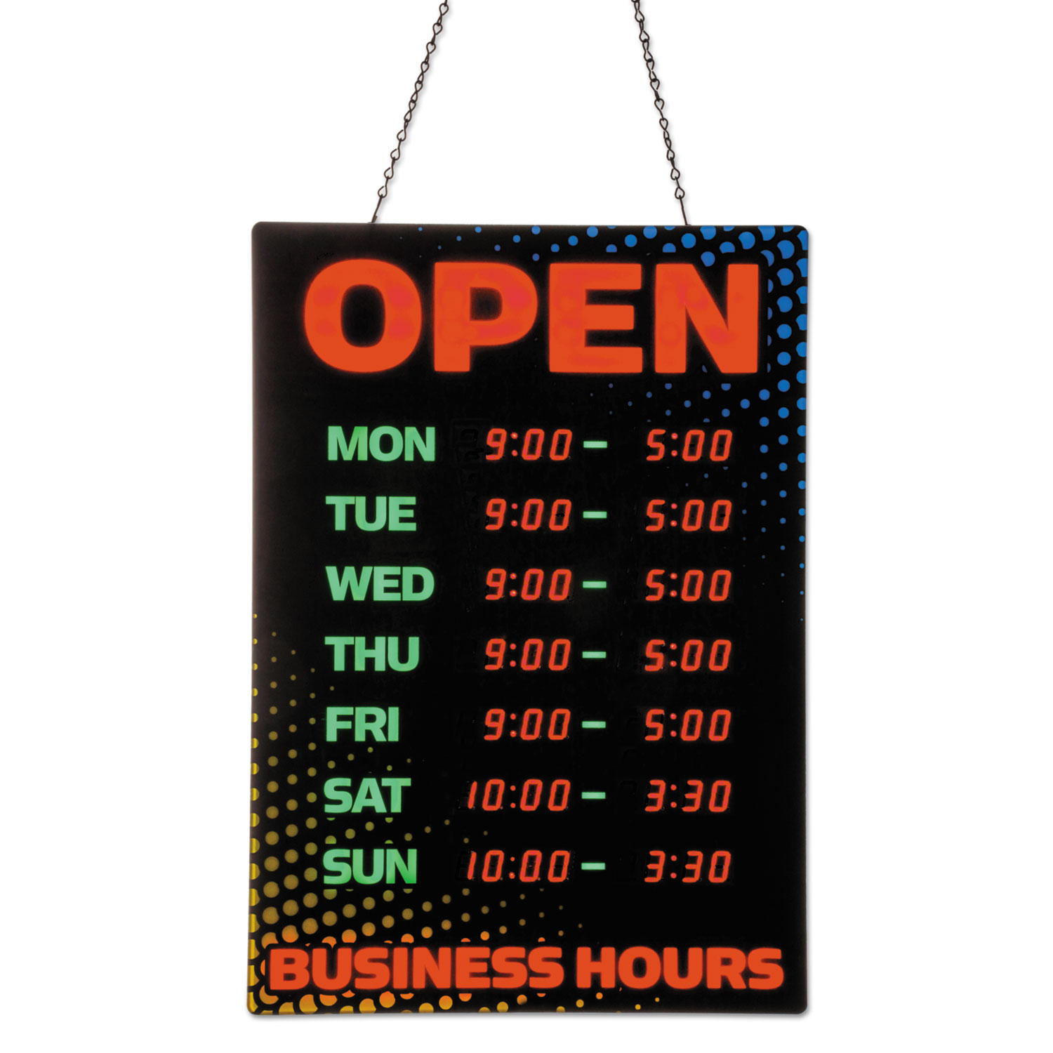 Programmable Open Sign with Business Hours, 26 x 18, Red/Green