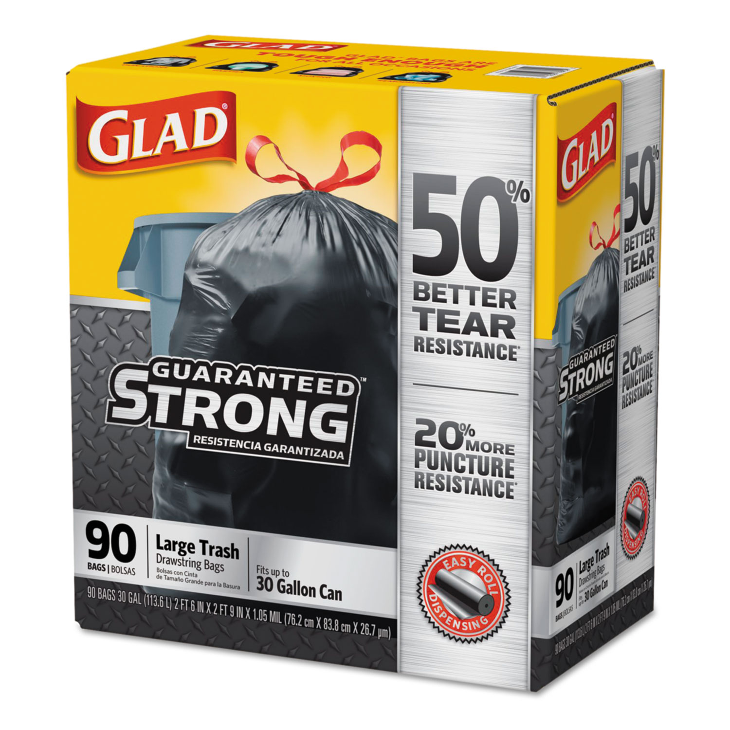 Drawstring Large Trash Bags, 30 x 33, 30gal, 1.05mil, Black, 90/Carton