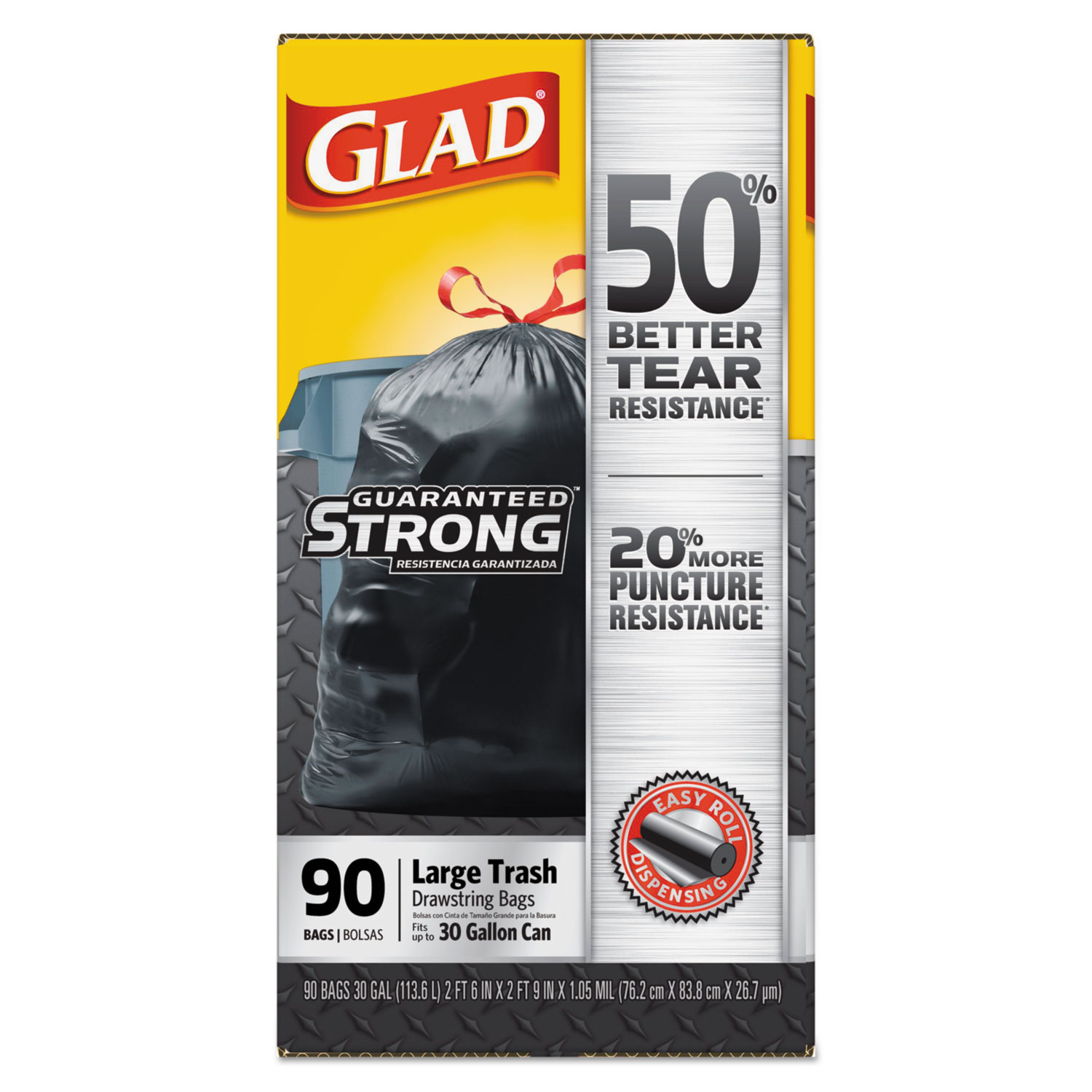 Glad Quick Tie Strong Large Trash Bags, 30 Gallon, Black 10 ea