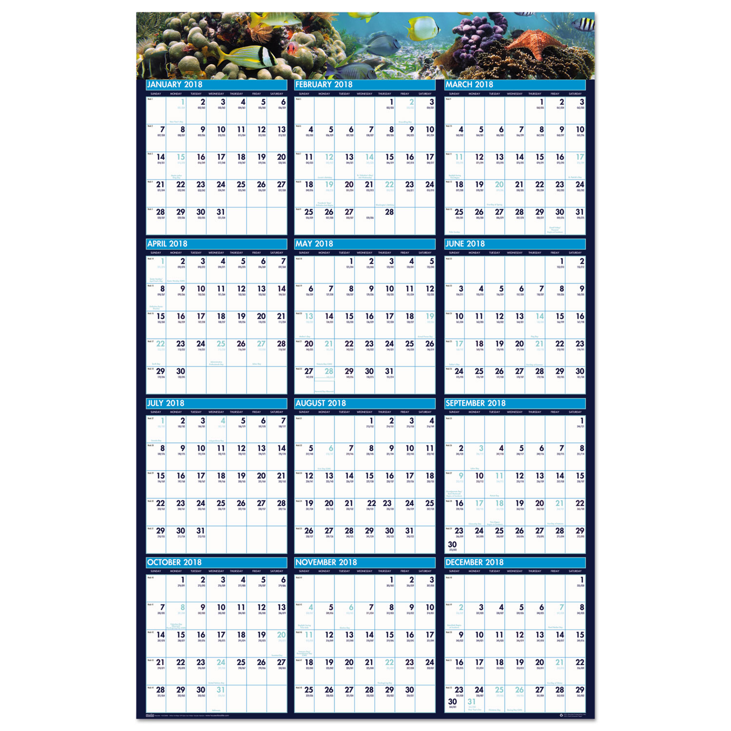 Recycled Earthscapes Sea Life Scenes Reversible Wall Calendar, 24 x 37, 2018