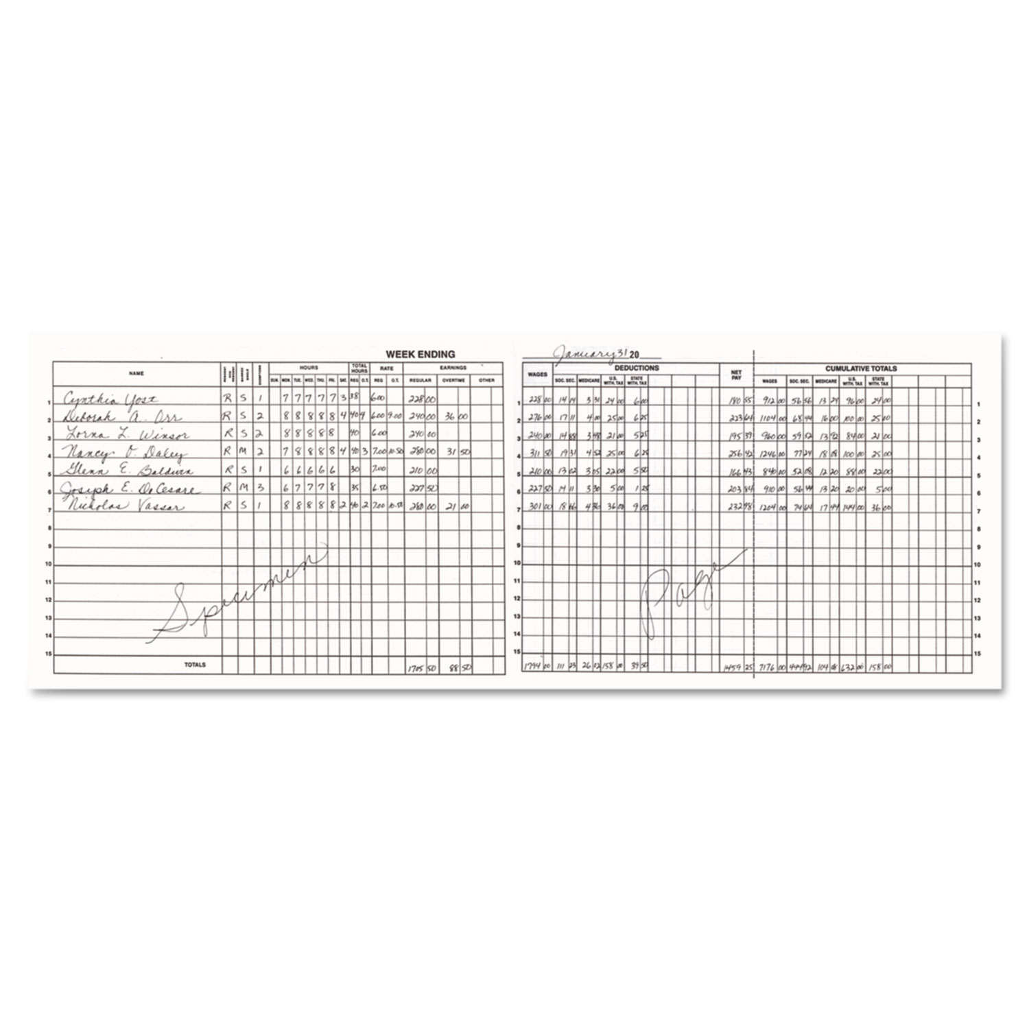 Simplified Payroll Record, Light Blue Vinyl Cover, 7 1/2 x 10 1/2 Pages