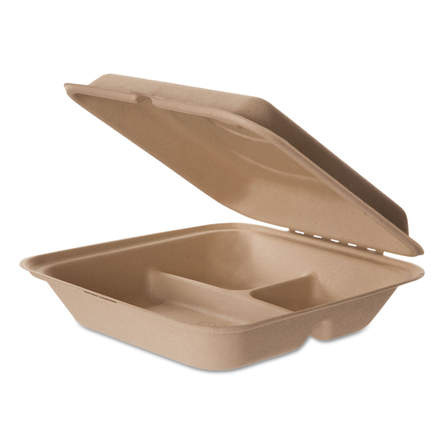 Wheat Straw Hinged Clamshell Containers, 9 x 9 x 3, 3-Comp, 200/Carton