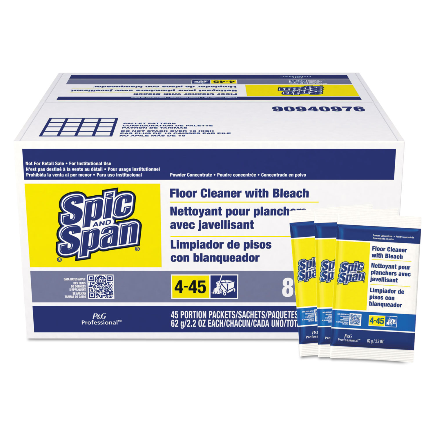  Spic and Span 02010 Bleach Floor Cleaner Packets, 2.2oz Packets, 45/Carton (PGC02010) 