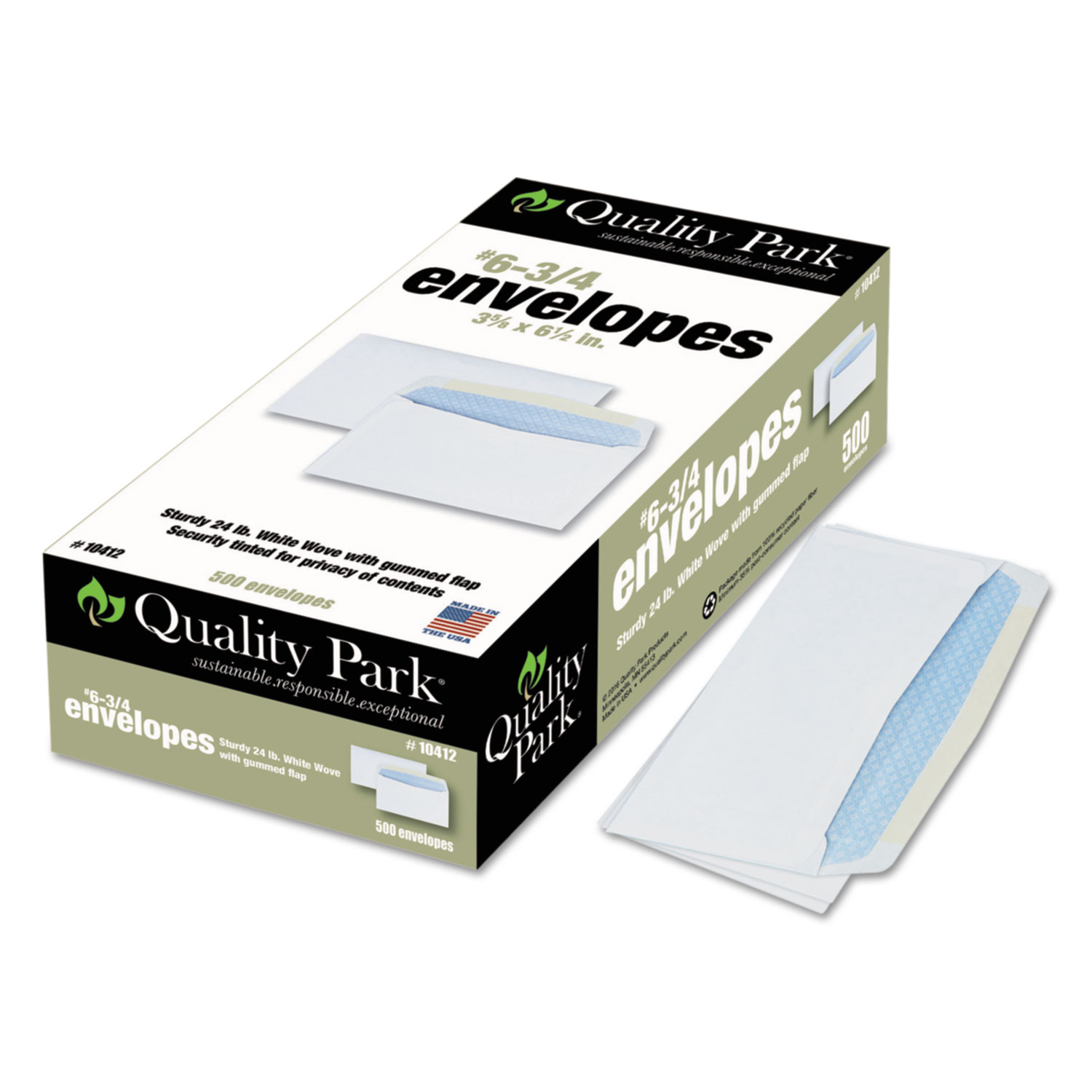 Security Tinted Business Envelope, #6 3/4, 3 5/8 x 6 1/2, White, 500/Box