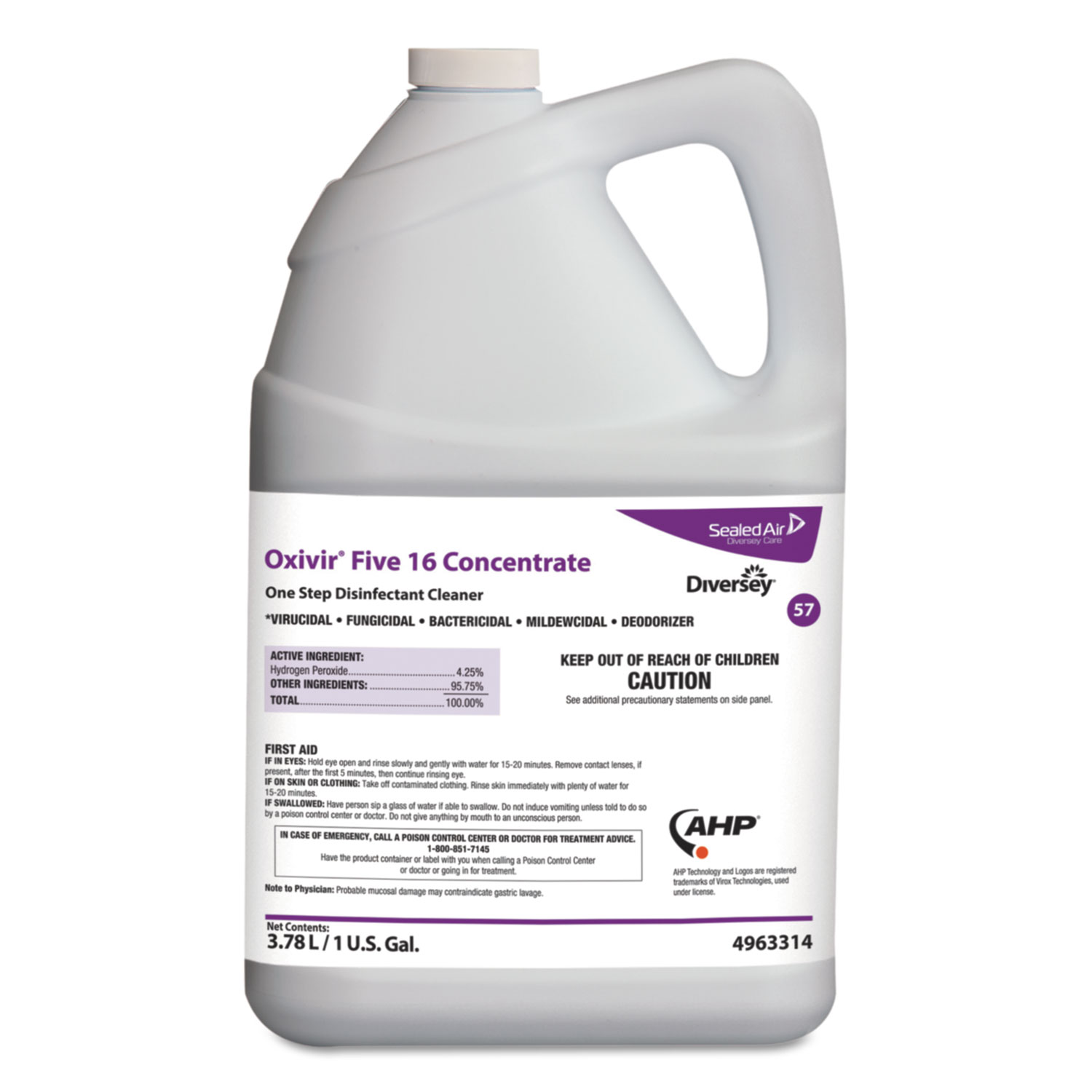  Oxivir 4963314 Five 16 One-Step Disinfectant Cleaner, 1gal Bottle, 4/Carton (DVO4963314) 