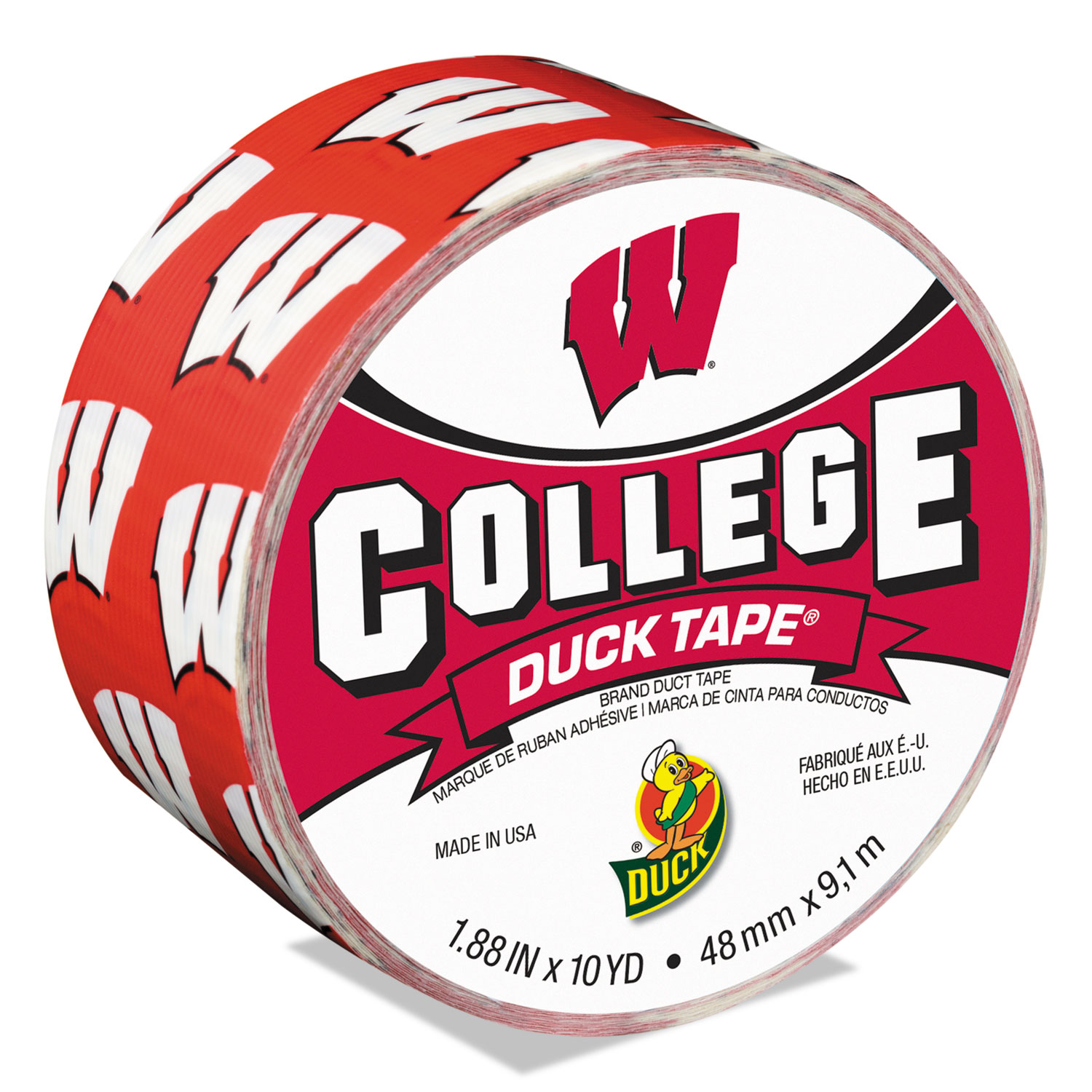  Duck 240287 College DuckTape, University of Wisconsin Badgers, 3 Core, 1.88 x 10 yds, Cardinal/White (DUC240287) 