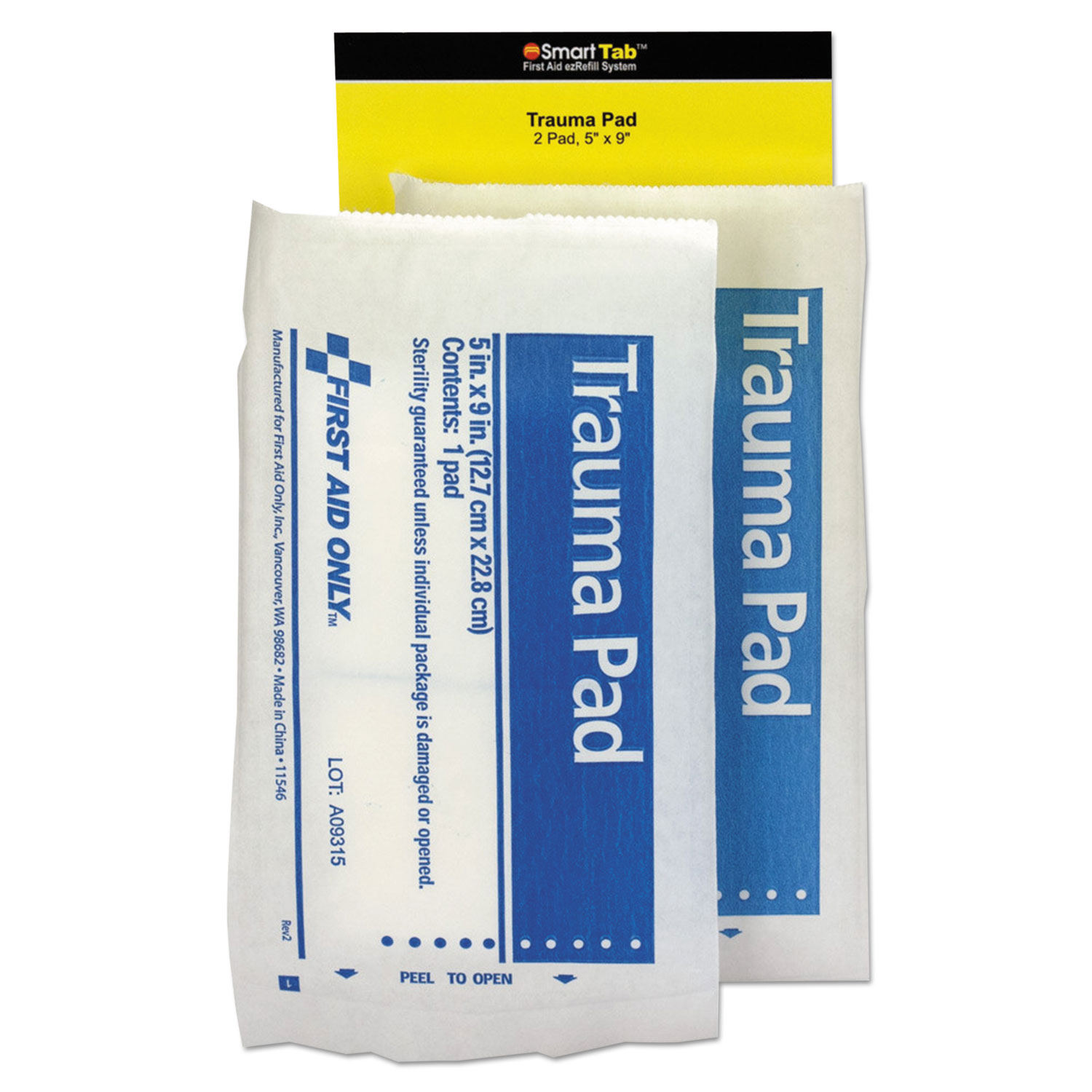  First Aid Only FAE-6024 SmartCompliance Refill Trauma Pad, 5 x 9, White, 2/Bag (FAOFAE6024) 