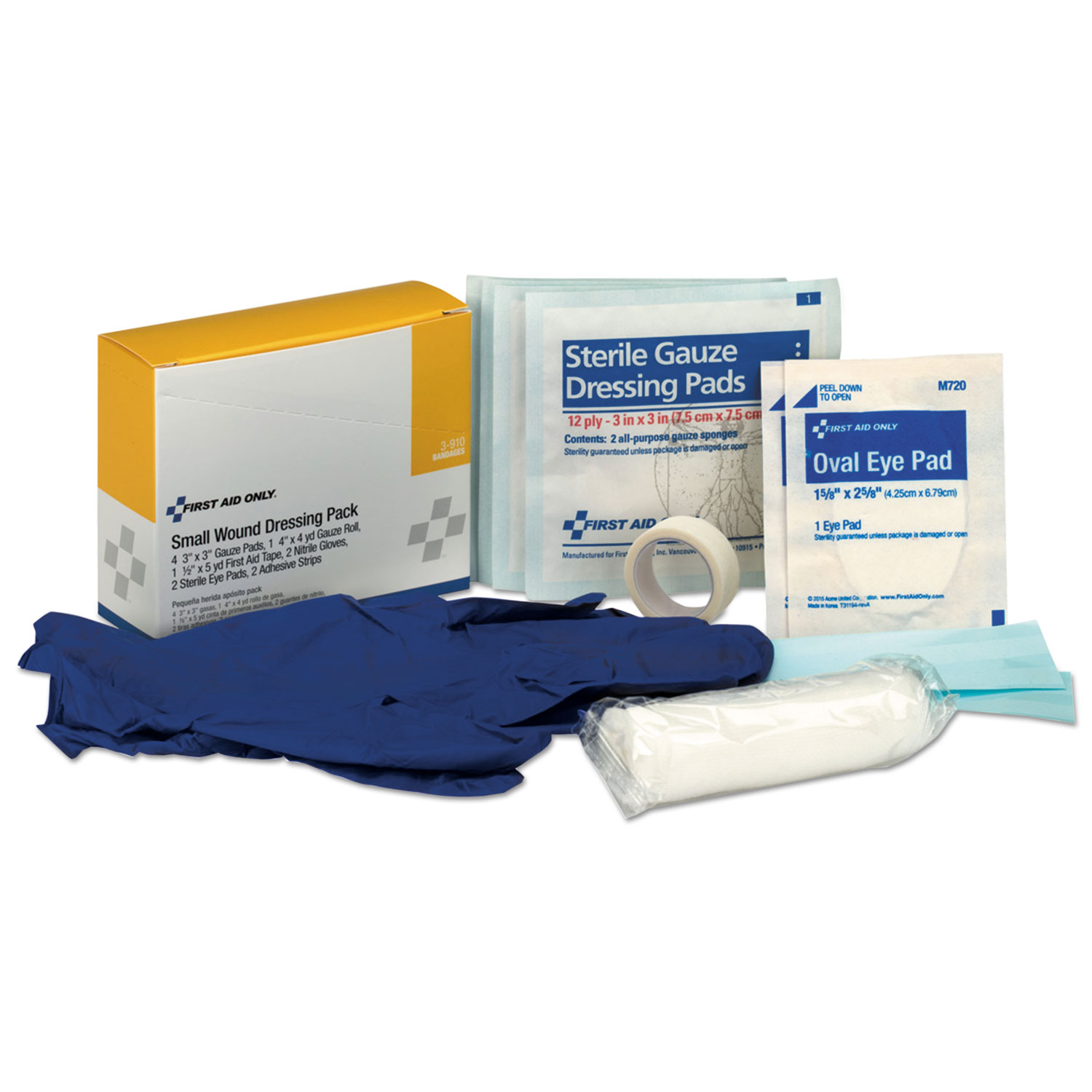  First Aid Only 3-910 Small Wound Dressing Kit, Includes Gauze, Tape, Gloves, Eye Pads, Bandages (FAO3910) 