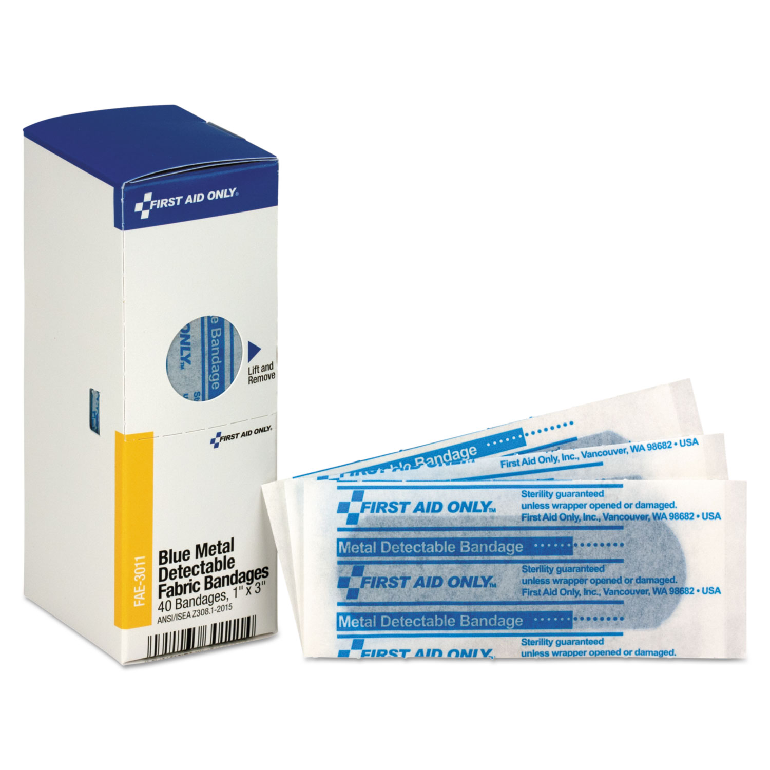  First Aid Only FAE-3011 Refill f/SmartCompliance Gen Cabinet, Blue Metal Detectable Bandages,1x3,40/Bx (FAOFAE3011) 