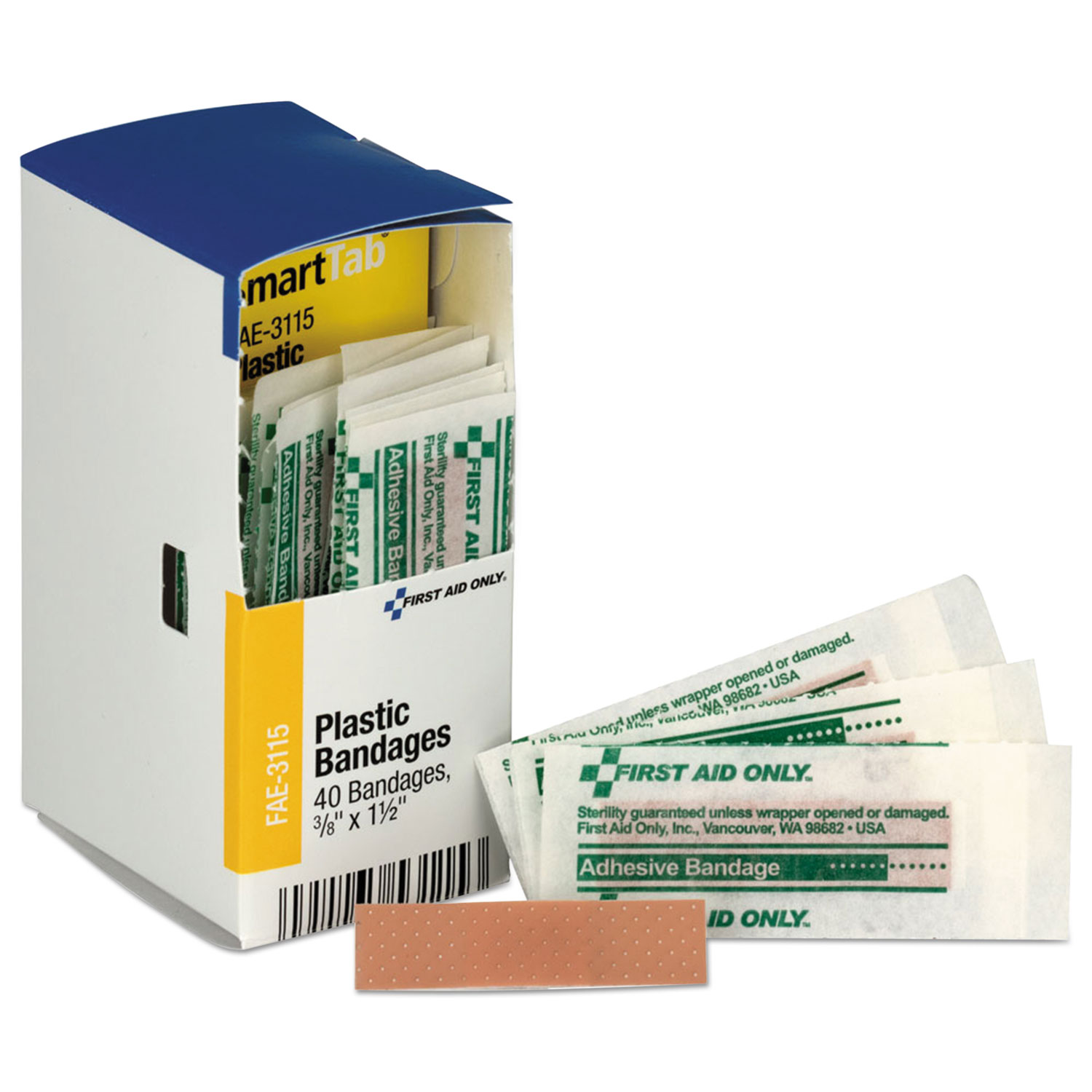  First Aid Only FAE-3115 Refill f/SmartCompliance Gen Business Cabinet, Plastic Bandages, 3/8 x1.5, 40/Bx (FAOFAE3115) 