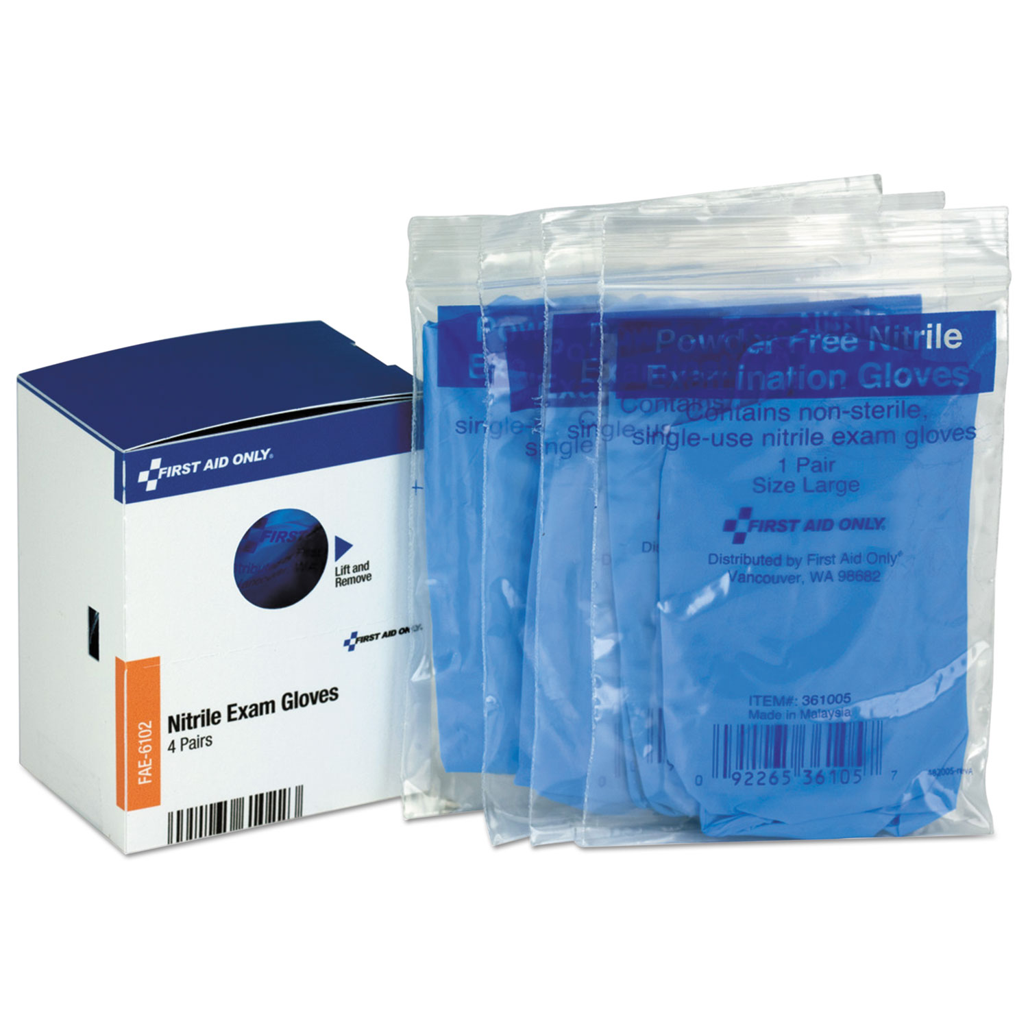  First Aid Only FAE-6102 Refill for SmartCompliance General Business Cabinet, Nitrile Exam Gloves, 4Pr/Bx (FAOFAE6102) 