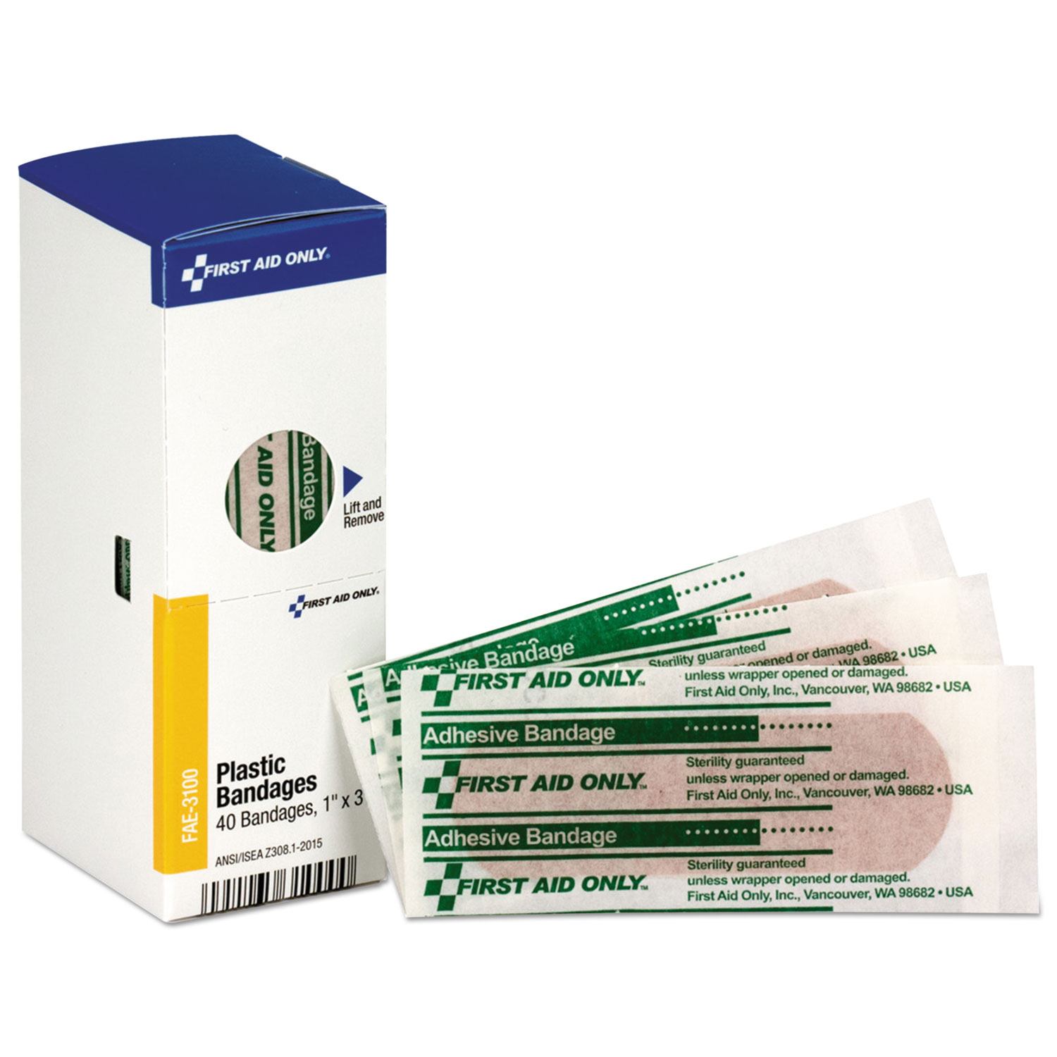  First Aid Only FAE-3100 Refill for SmartCompliance General Business Cabinet, Plastic Bandages,1x3, 40/Bx (FAOFAE3100) 
