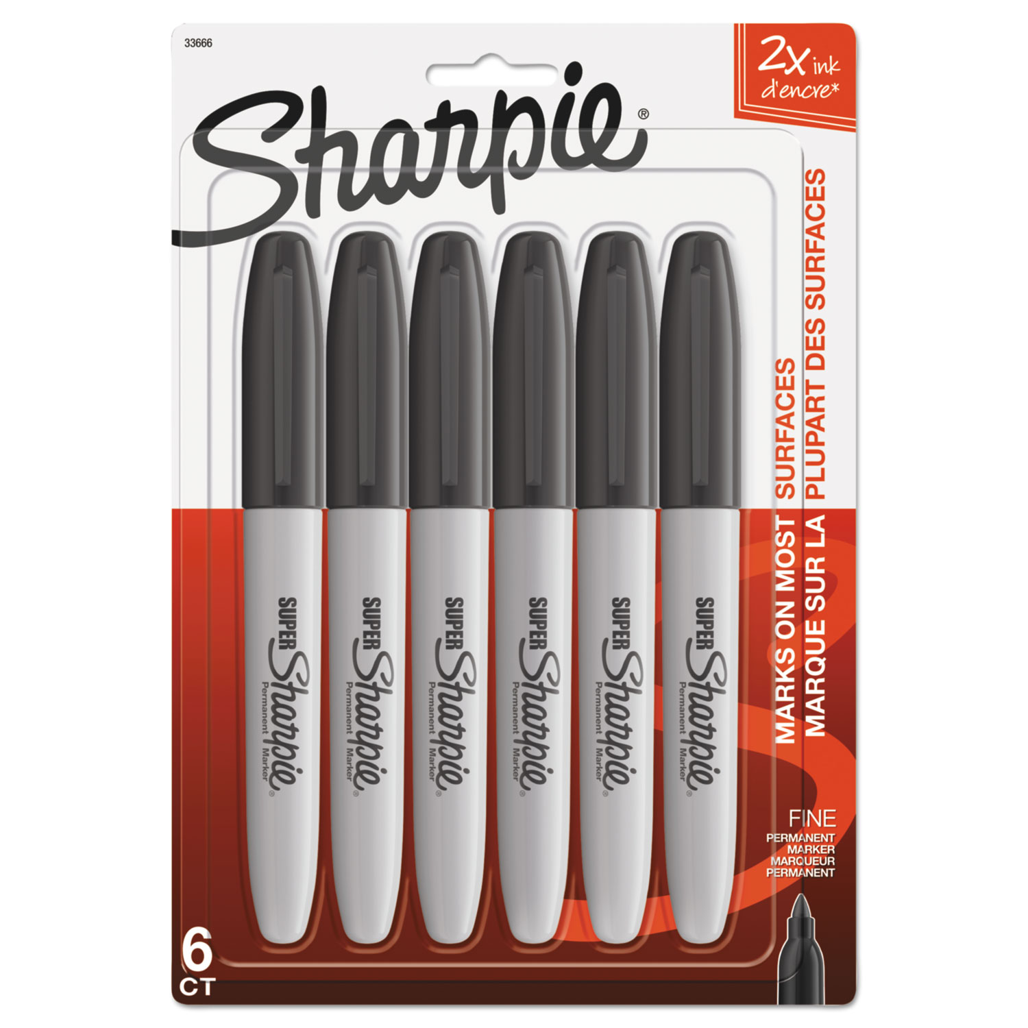  Sharpie 33666PP Super Permanent Marker, Fine Bullet Tip, Black, 6/Pack (SAN33666PP) 