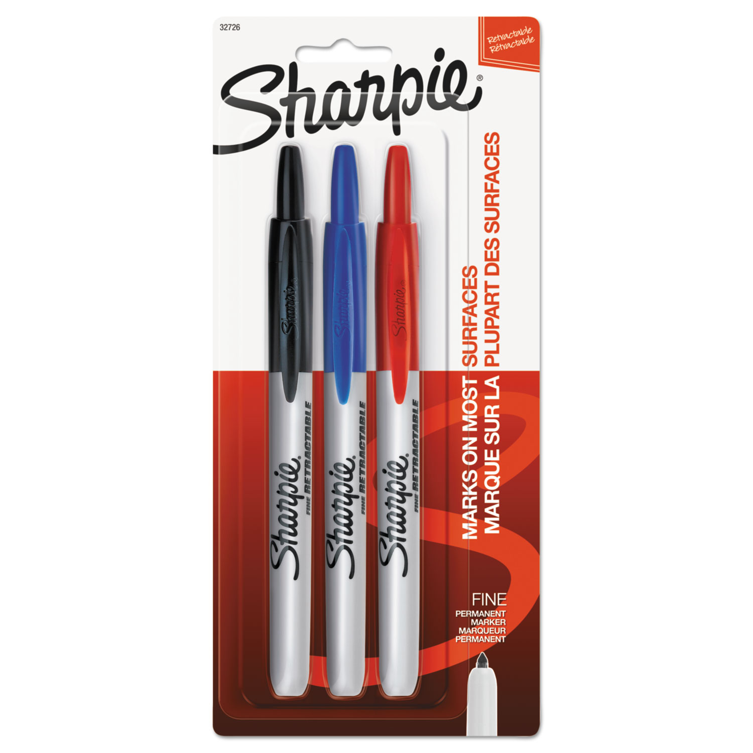  Sharpie 32726PP Retractable Permanent Marker, Fine Bullet Tip, Assorted Colors, 3/Set (SAN32726PP) 