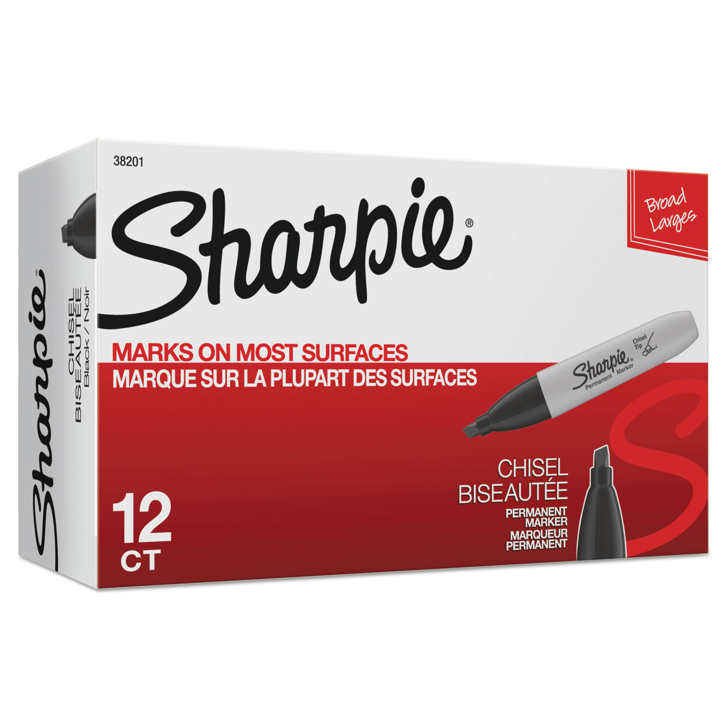  Sharpie 38201 Chisel Tip Permanent Marker, Medium, Black, Dozen (SAN38201) 