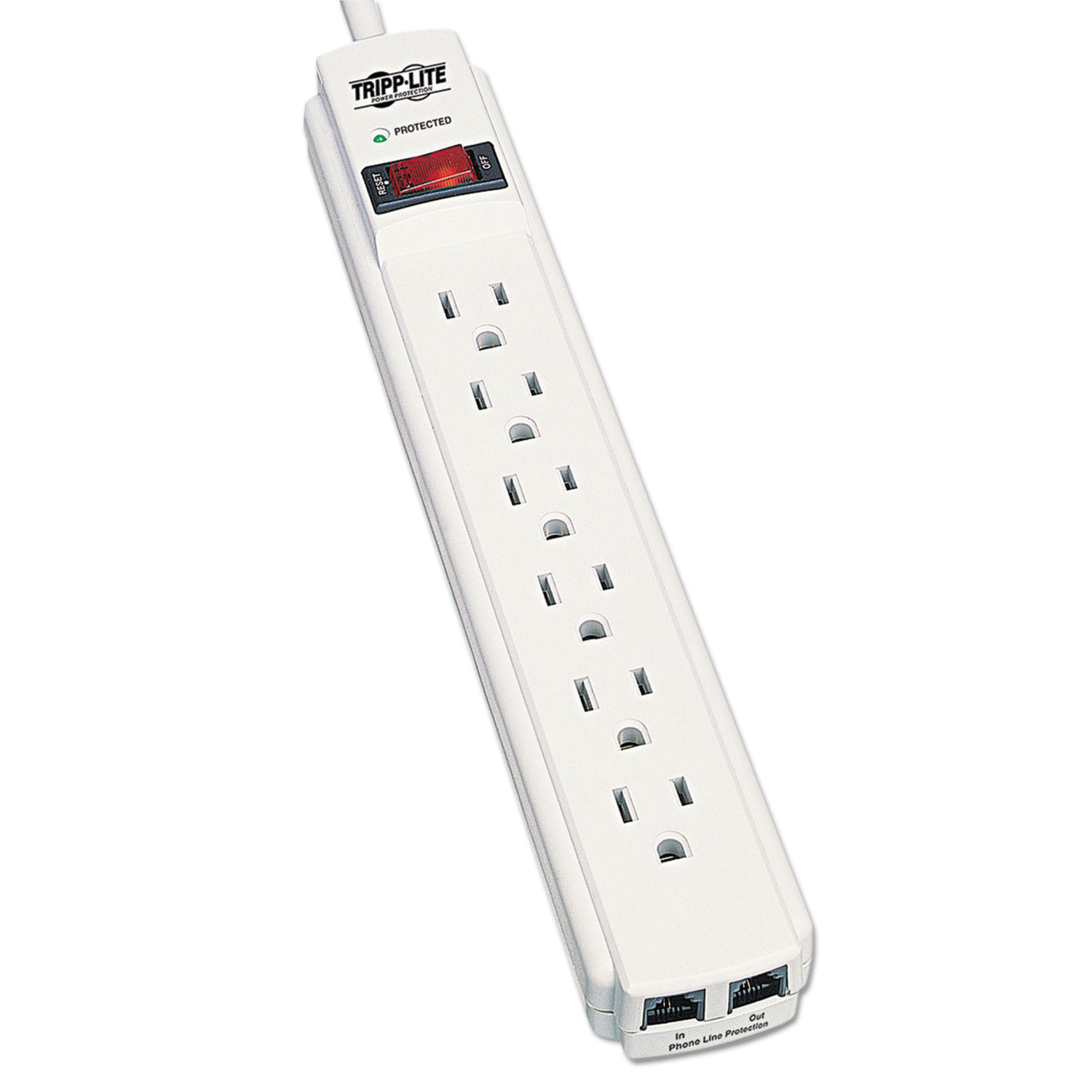  Tripp Lite TLP604TEL Protect It! Surge Protector, 6 Outlets, 4 ft. Cord, 790 Joules, RJ11, Light Gray (TRPTLP604TEL) 