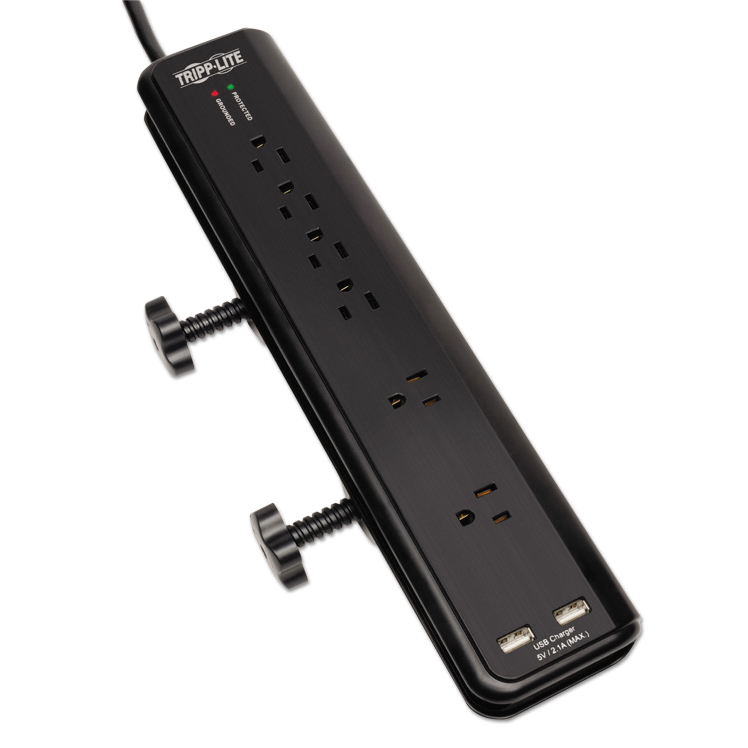  Tripp Lite TLP606DMUSB Protect It! Clamp-Mount Surge Protector, 6 Outlets/2 USB, 6 ft. Cord, 2100 J (TRPTLP606DMUSB) 