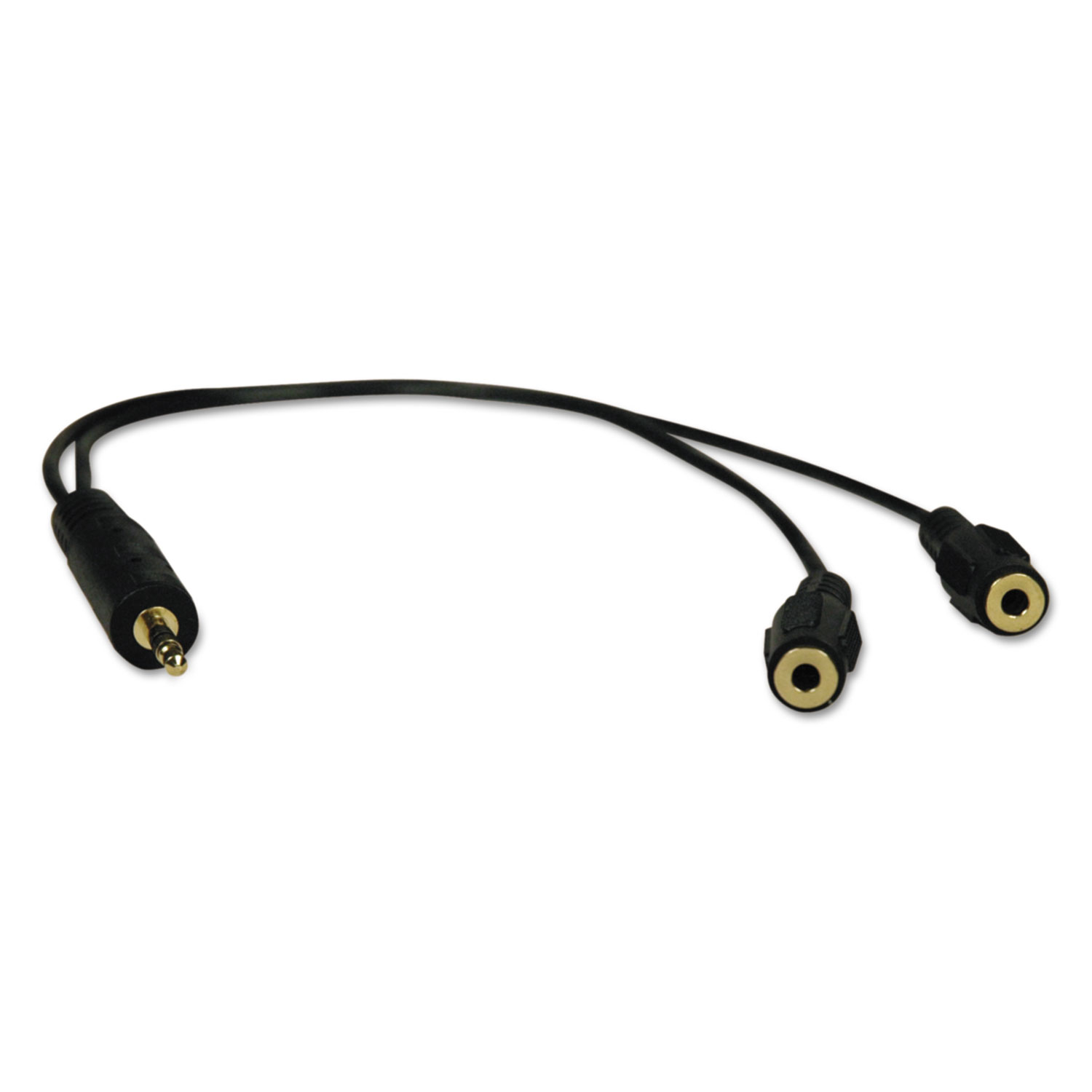 Audio Cables, 1 ft, Black, 3.5 mm Male; Two 3.5 mm Female