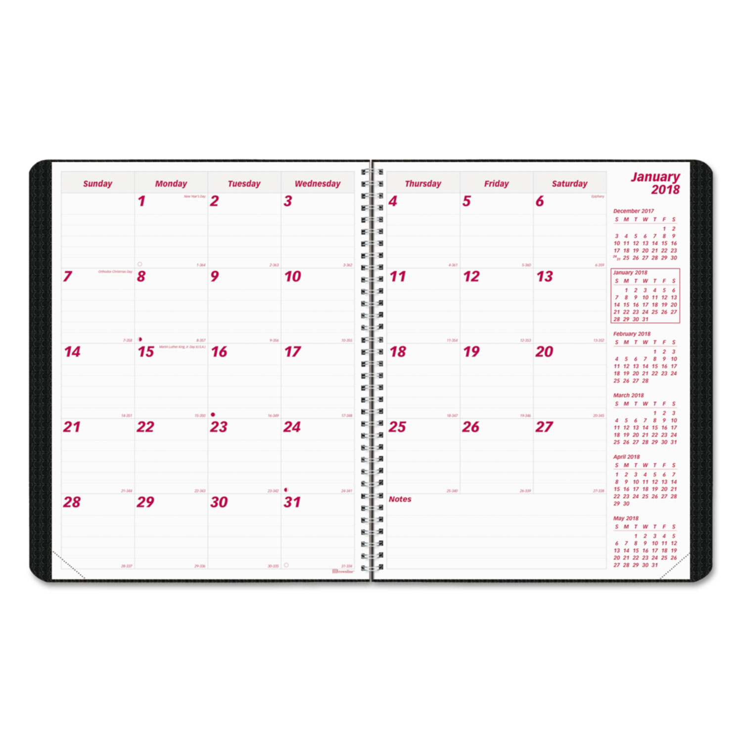 DuraFlex 14-Month Planner, 8 1/2 x 11, Black, 2017-2018
