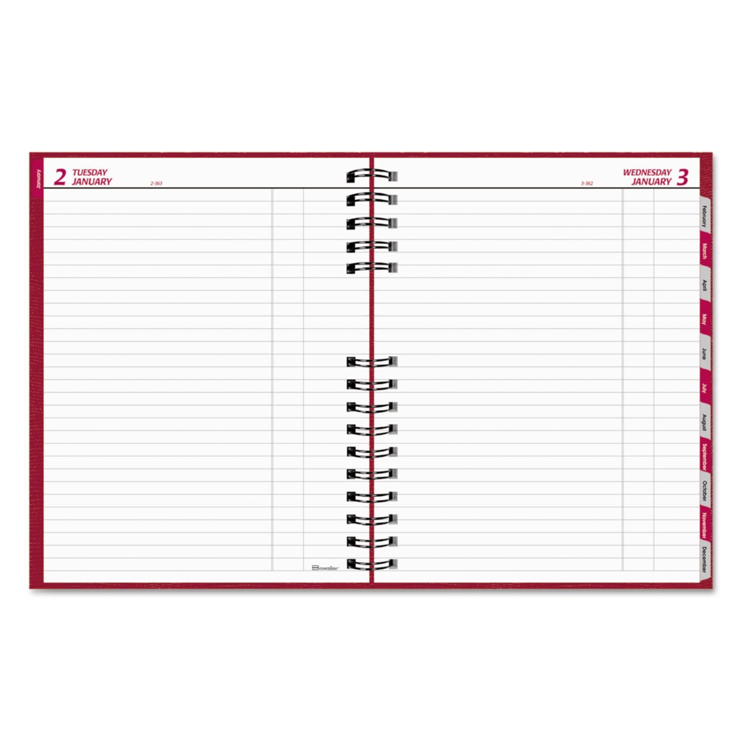 CoilPRO Daily Planner, Ruled, 1 Page/Day, 7 7/8 x 10, Red, 2018