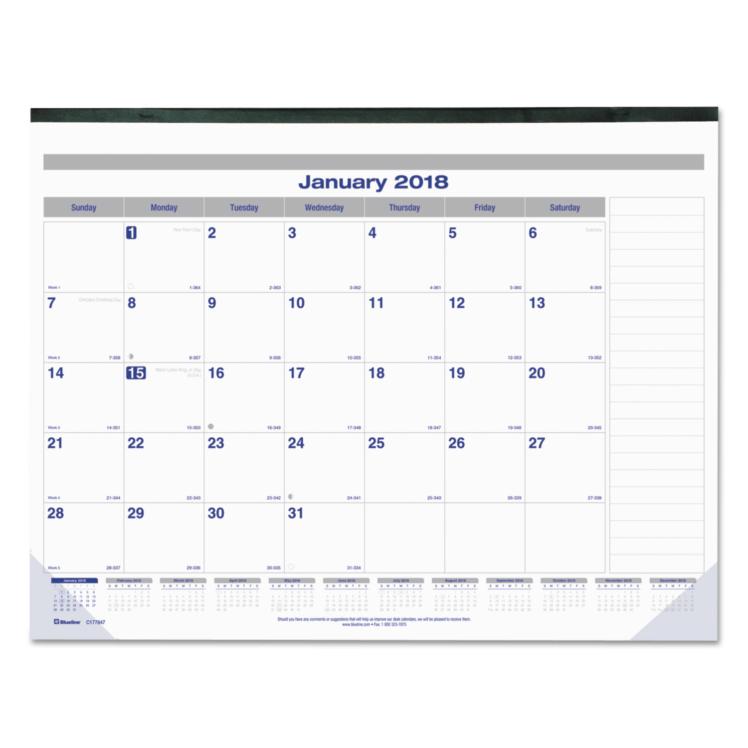 Net Zero Carbon Monthly Desk Pad Calendar, 22 x 17, Black Band and Corners, 2018