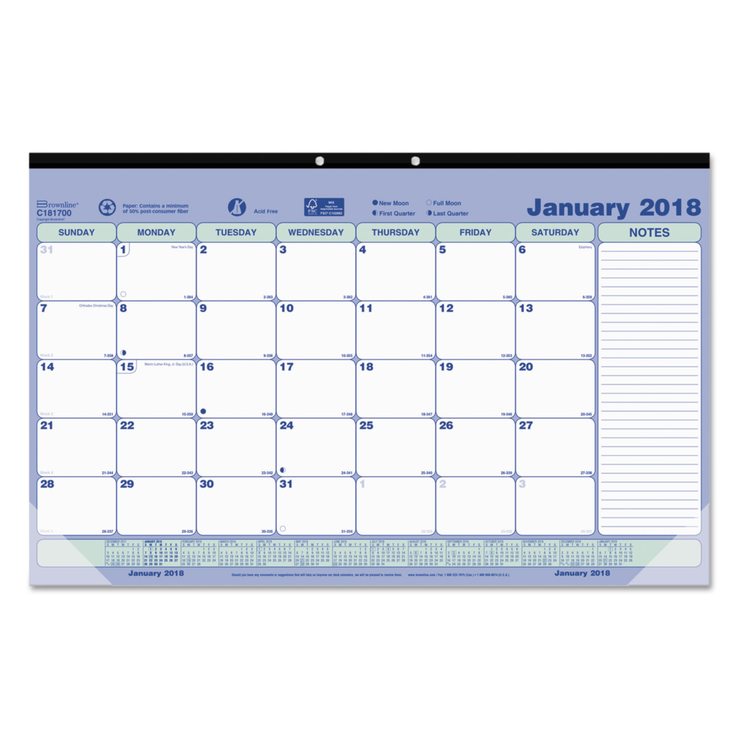 Monthly Desk Pad Calendar, 17 3/4 x 10 7/8, 2018