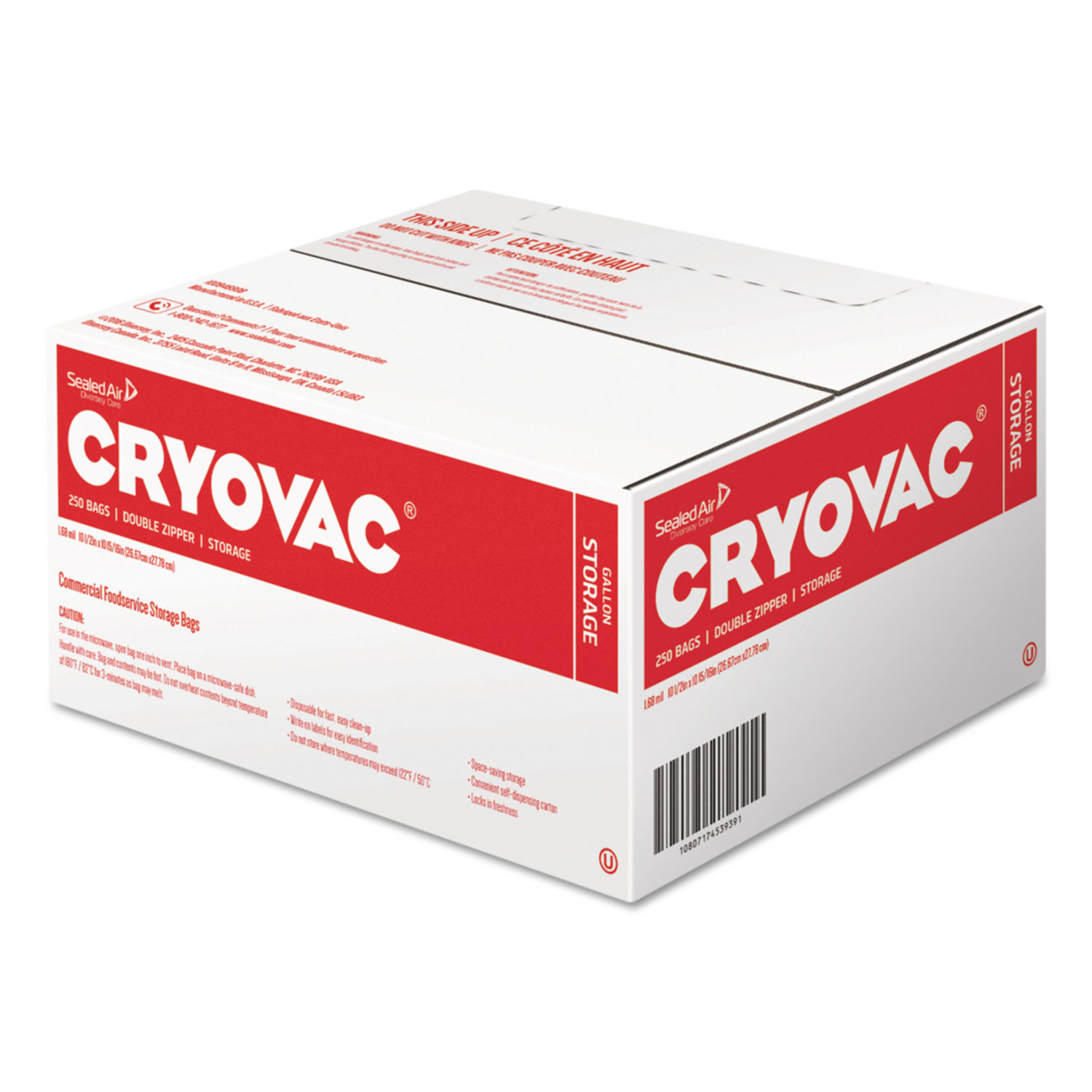  Diversey 100946908 Cryovac One Gallon Storage Bag Dual Zipper, 1 gal, 1.68 mil, 10.5 x 10.94, Clear, 250/Carton (DVO100946908) 
