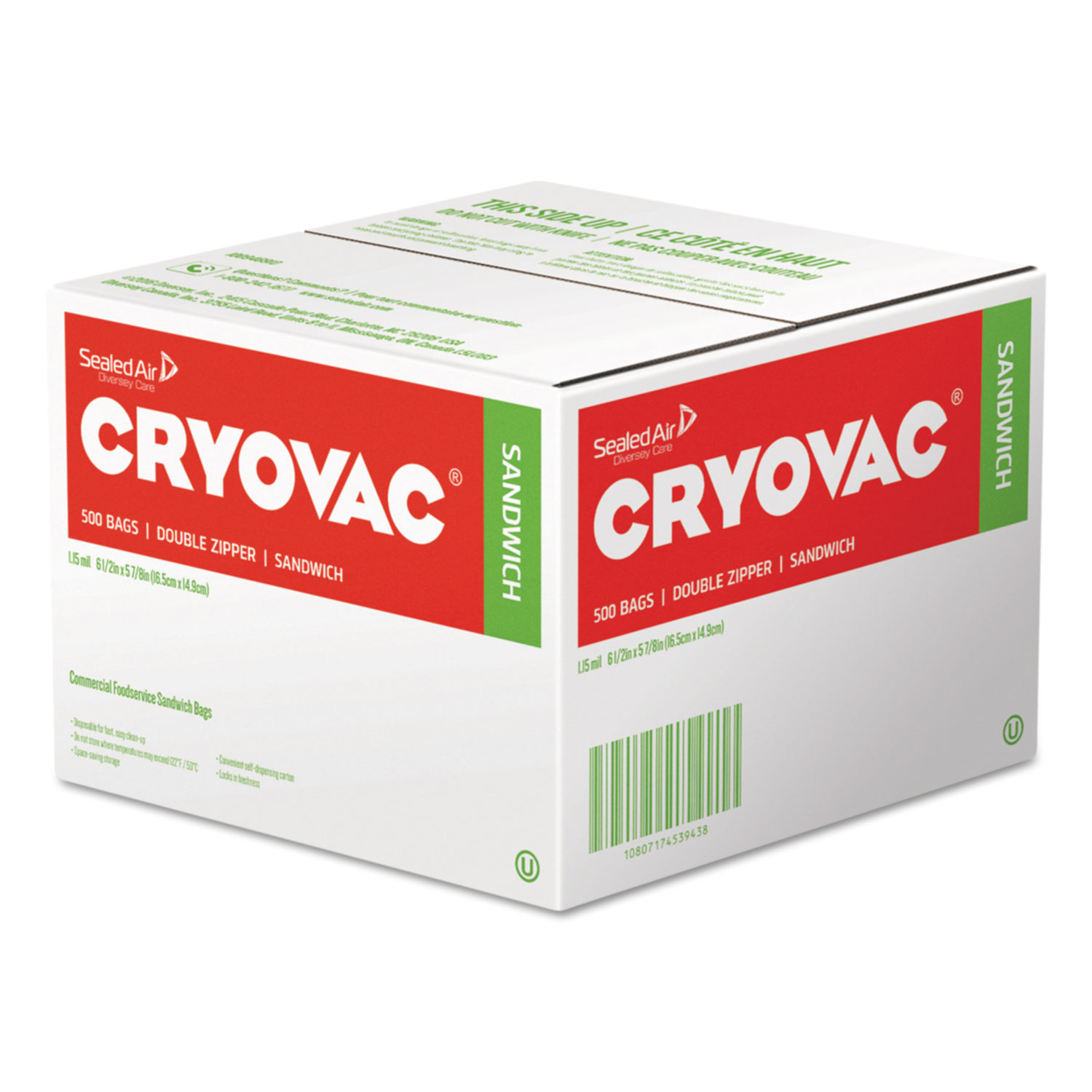  Diversey 100946910 Cryovac Sandwich Bags, 1.15 mil, 6.5 x 5.88, Clear, 500/Carton (DVO100946910) 