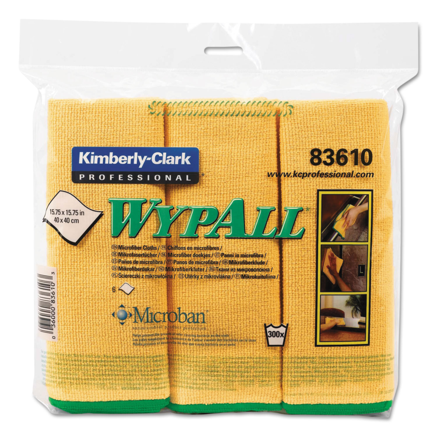  WypAll 83610 Microfiber Cloths, Reusable, 15 3/4 x 15 3/4, Yellow, 6/Pack (KCC83610) 