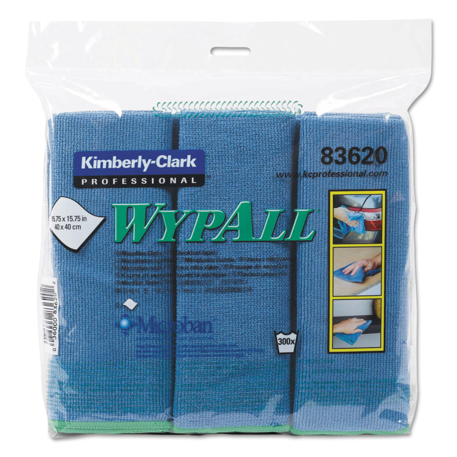  WypAll 83620 Microfiber Cloths, Reusable, 15 3/4 x 15 3/4, Blue, 6/Pack (KCC83620) 