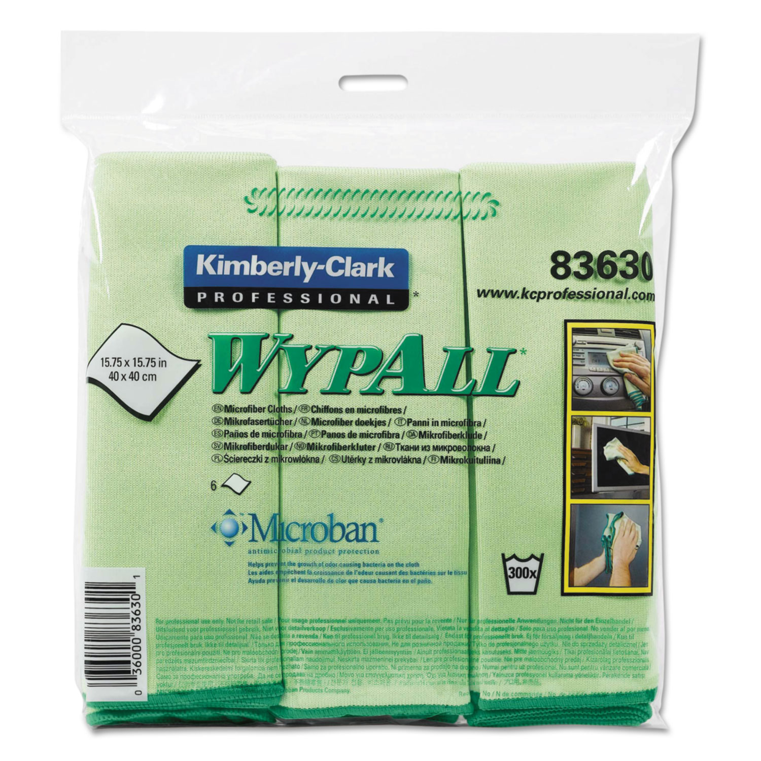  WypAll 83630 Microfiber Cloths, Reusable, 15 3/4 x 15 3/4, Green, 6/Pack (KCC83630) 