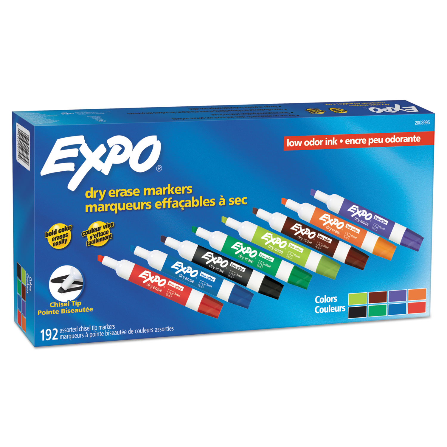  EXPO 2003995 Low-Odor Dry Erase Marker Office Pack, Broad Chisel Tip, Assorted Colors, 192/Pack (SAN2003995) 