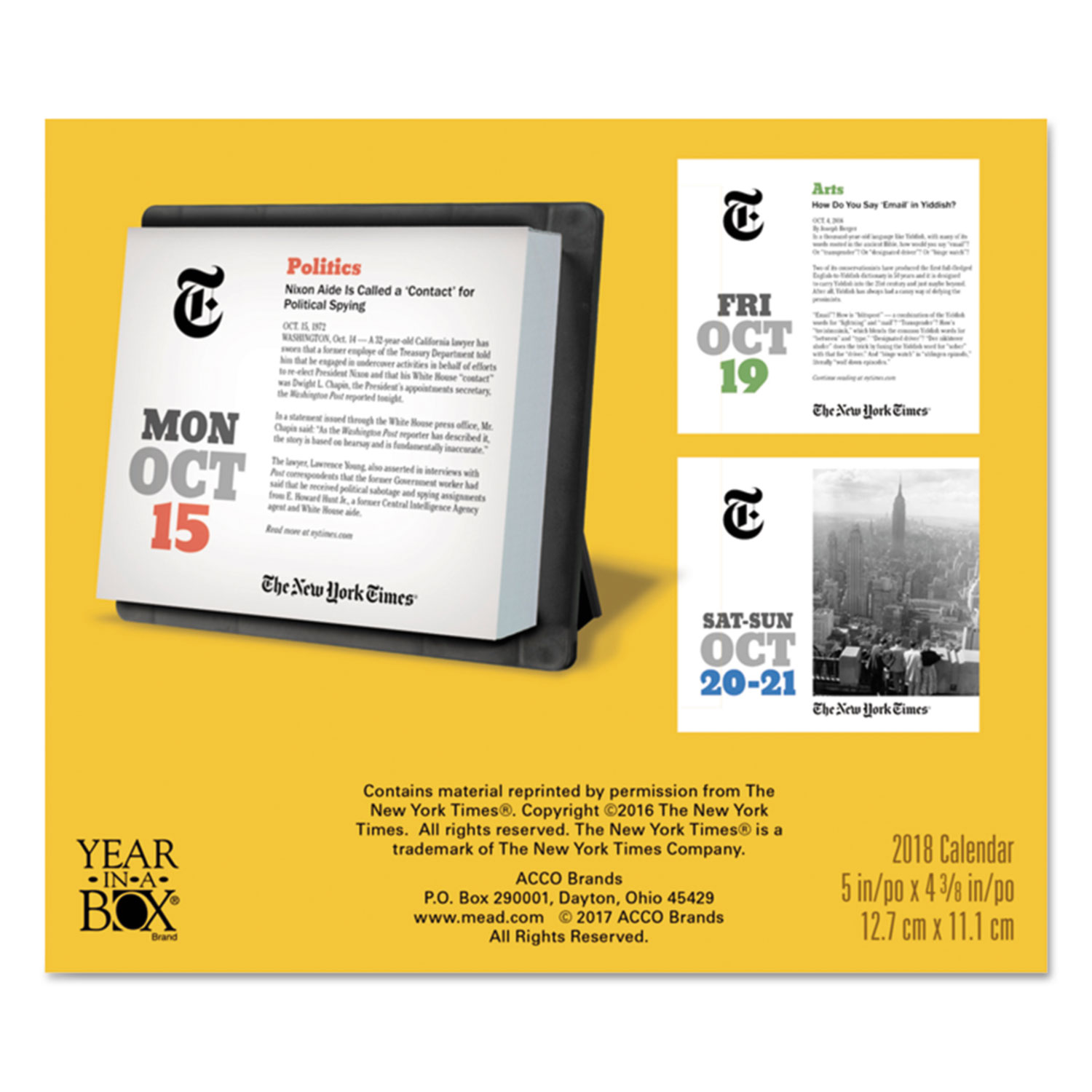 YearInABox New York Times Daily Desktop Box Calendar, 6 1/8 x 5 1/4, 2018