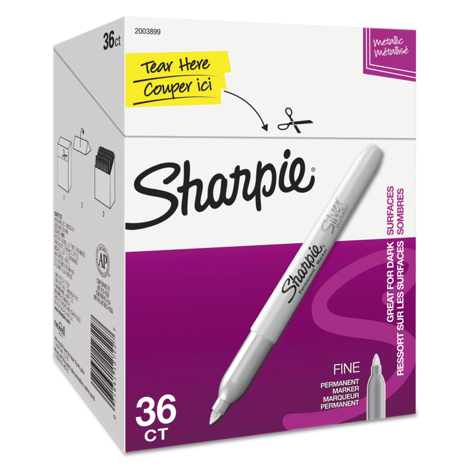  Sharpie 2003899 Metallic Fine Point Permanent Markers, Bullet Tip, Silver, 36/Pack (SAN2003899) 