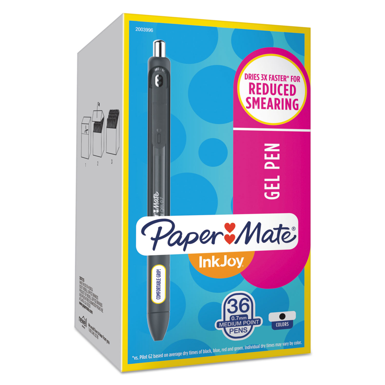  Paper Mate 2003996 InkJoy Retractable Gel Pen, Medium 0.7mm, Black Ink/Barrel, 36/Pack (PAP2003996) 